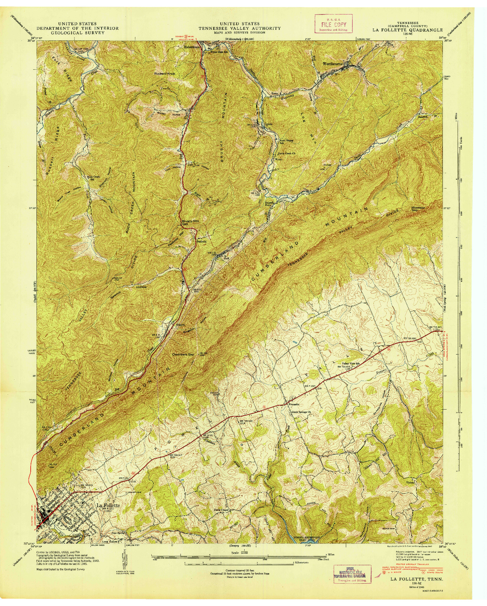 USGS 1:24000-SCALE QUADRANGLE FOR LA FOLLETTE, TN 1946
