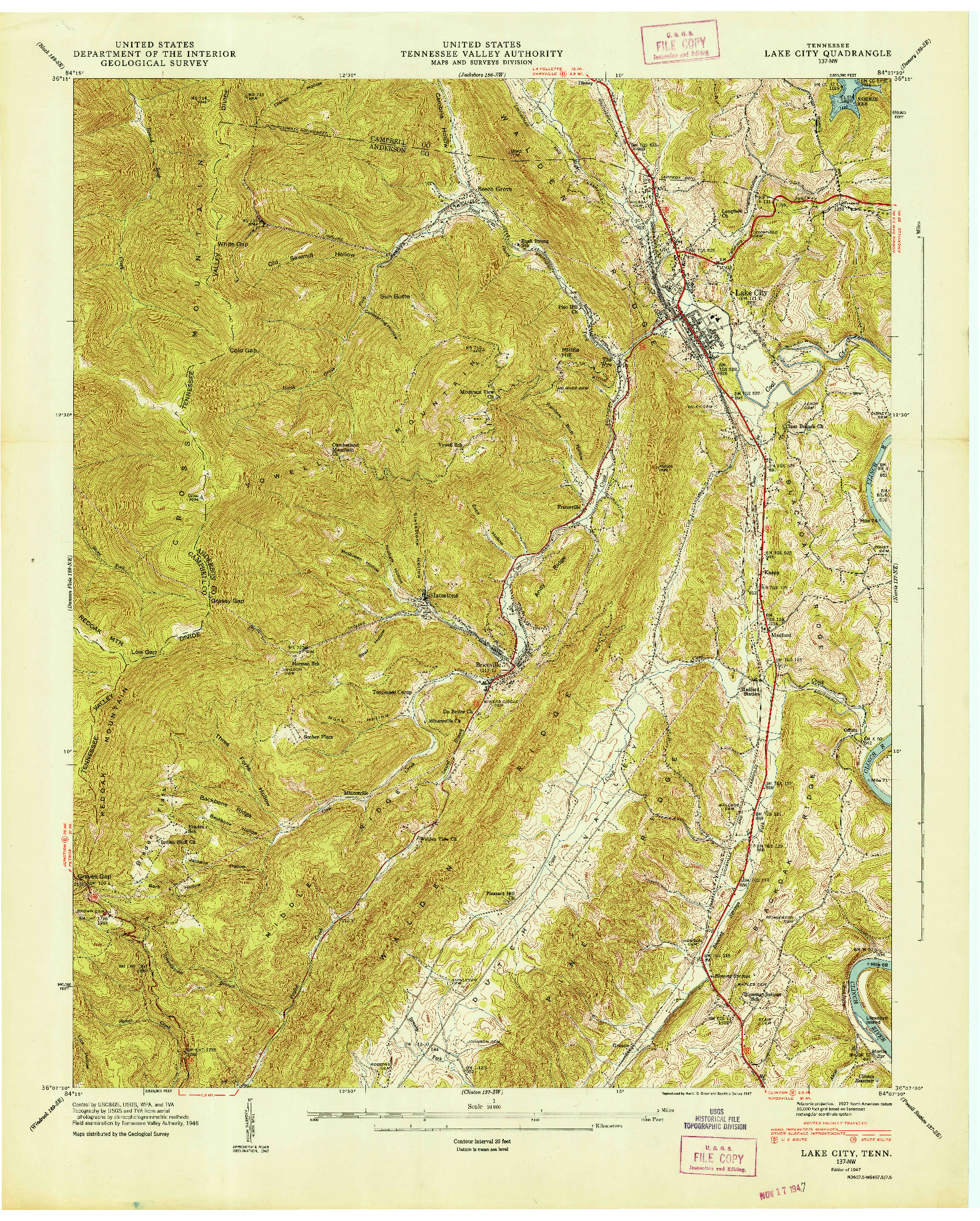 USGS 1:24000-SCALE QUADRANGLE FOR LAKE CITY, TN 1947