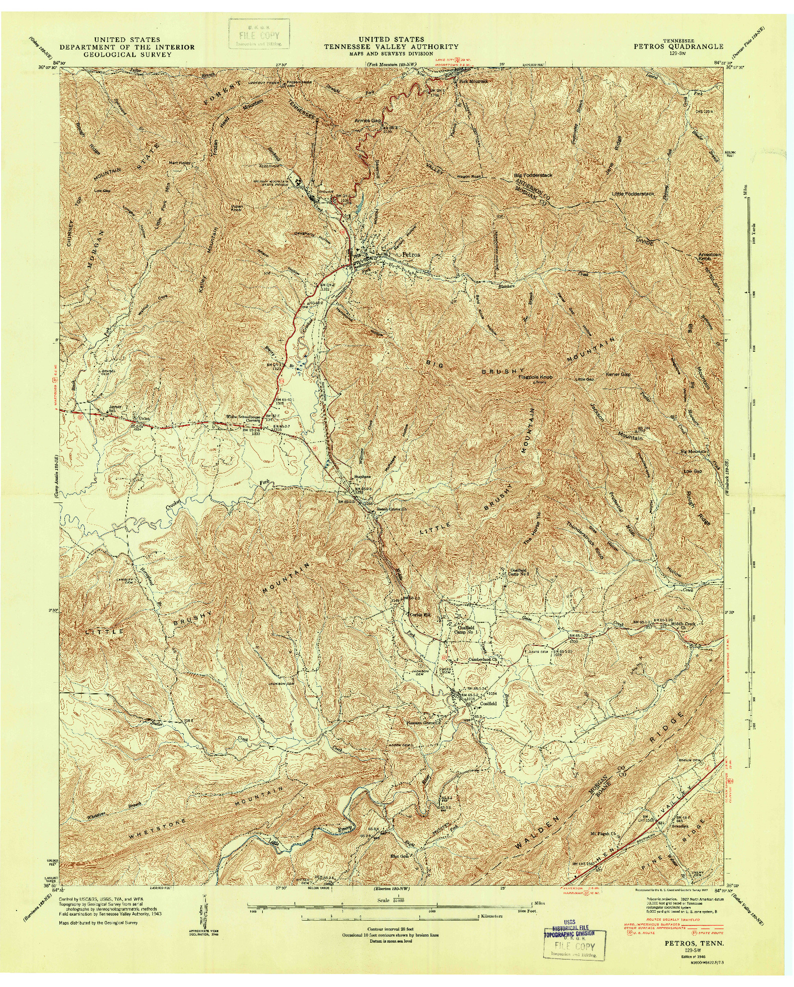 USGS 1:24000-SCALE QUADRANGLE FOR PETROS, TN 1946