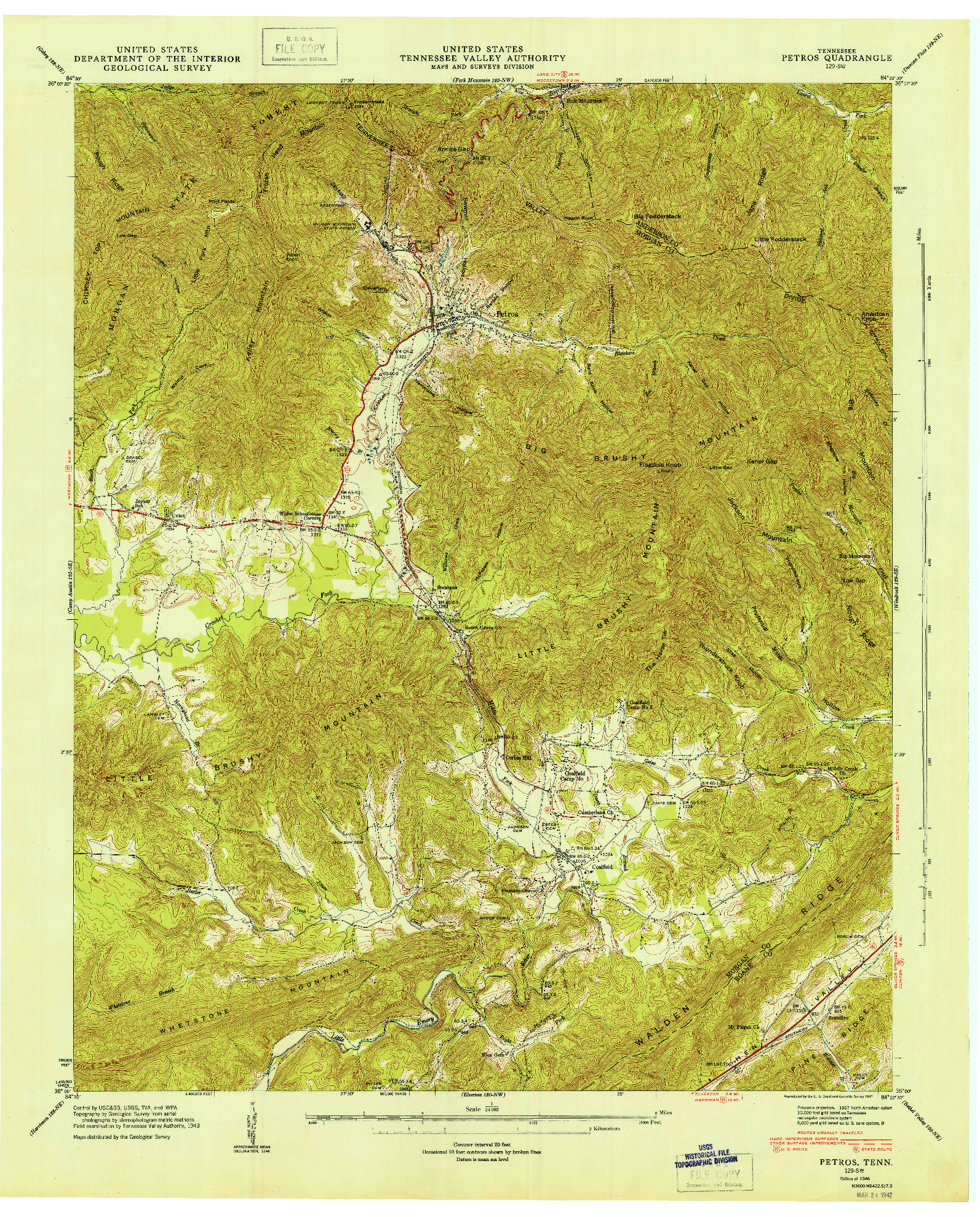 USGS 1:24000-SCALE QUADRANGLE FOR PETROS, TN 1946