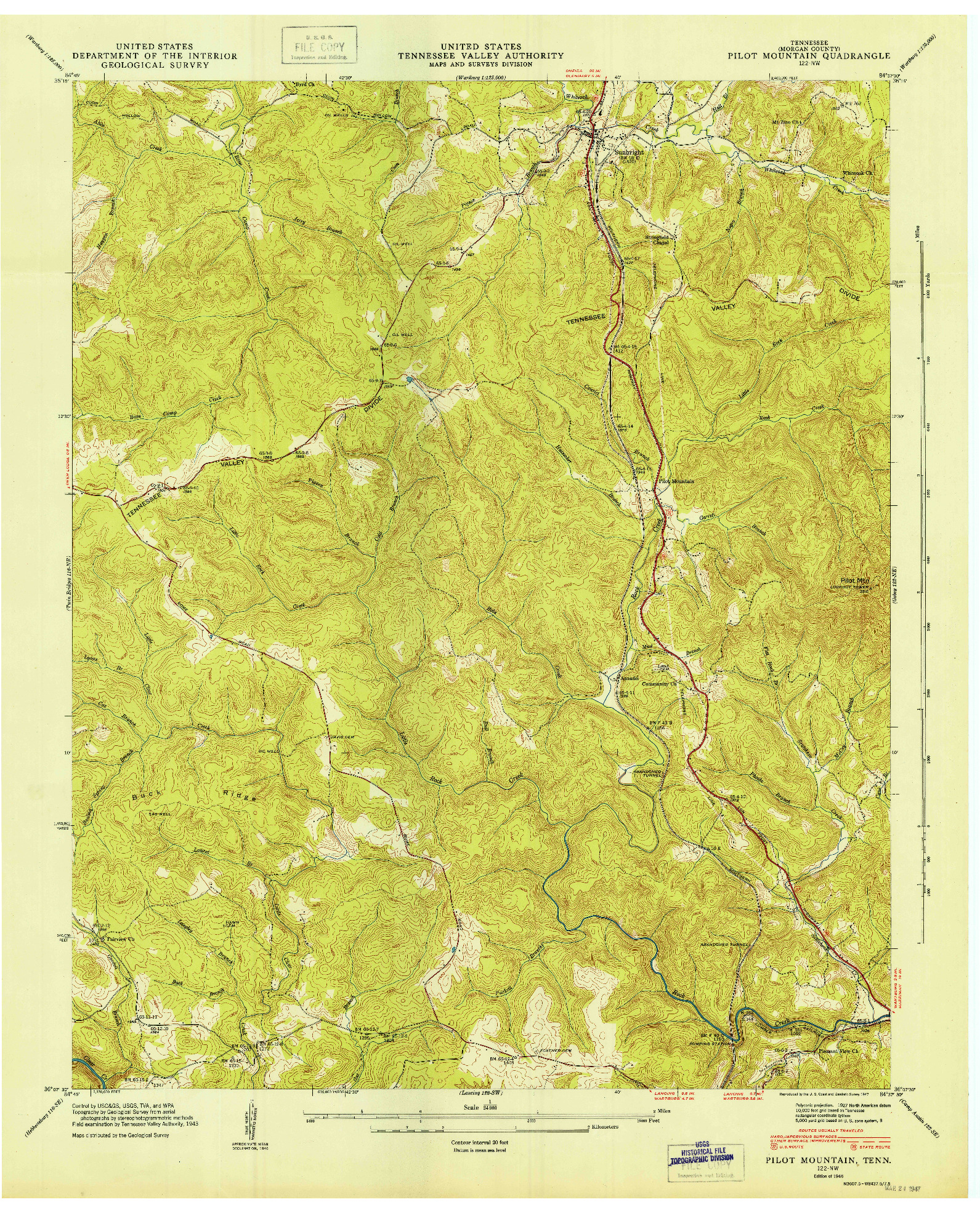 USGS 1:24000-SCALE QUADRANGLE FOR PILOT MOUNTAIN, TN 1946