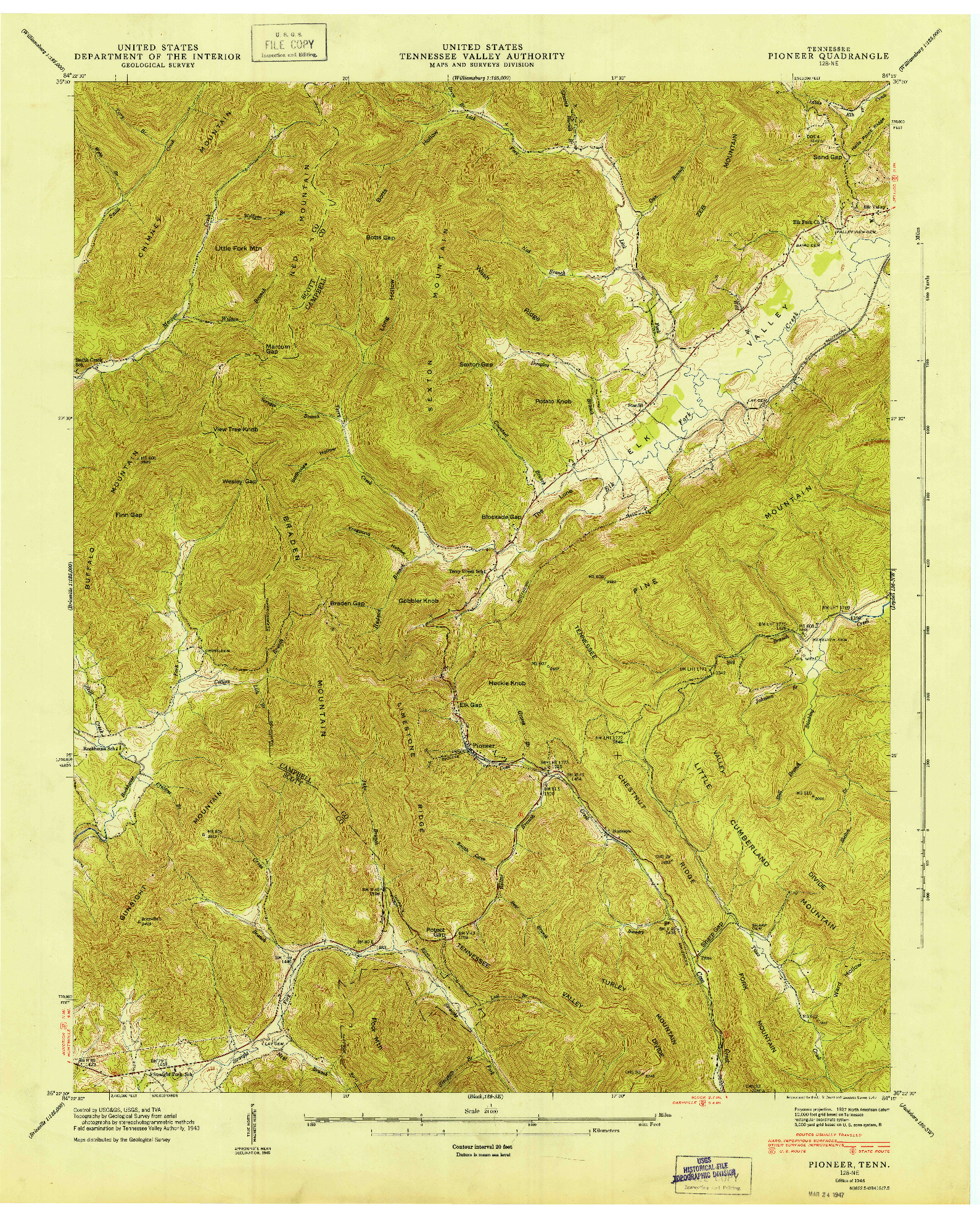 USGS 1:24000-SCALE QUADRANGLE FOR PIONEER, TN 1946