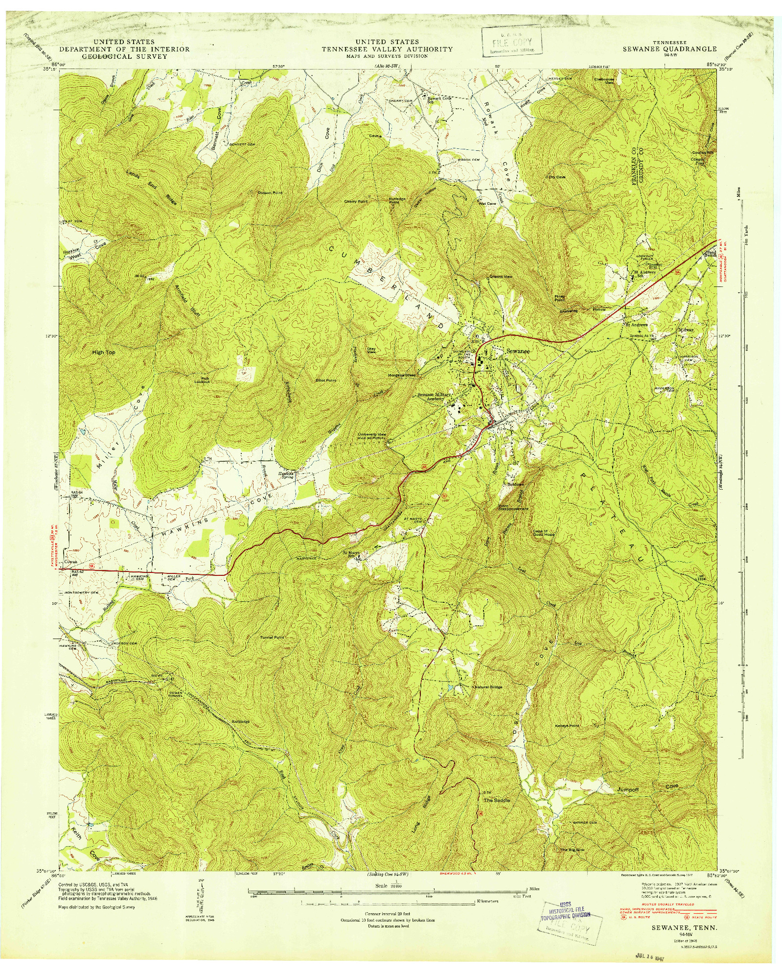 USGS 1:24000-SCALE QUADRANGLE FOR SEWANEE, TN 1946