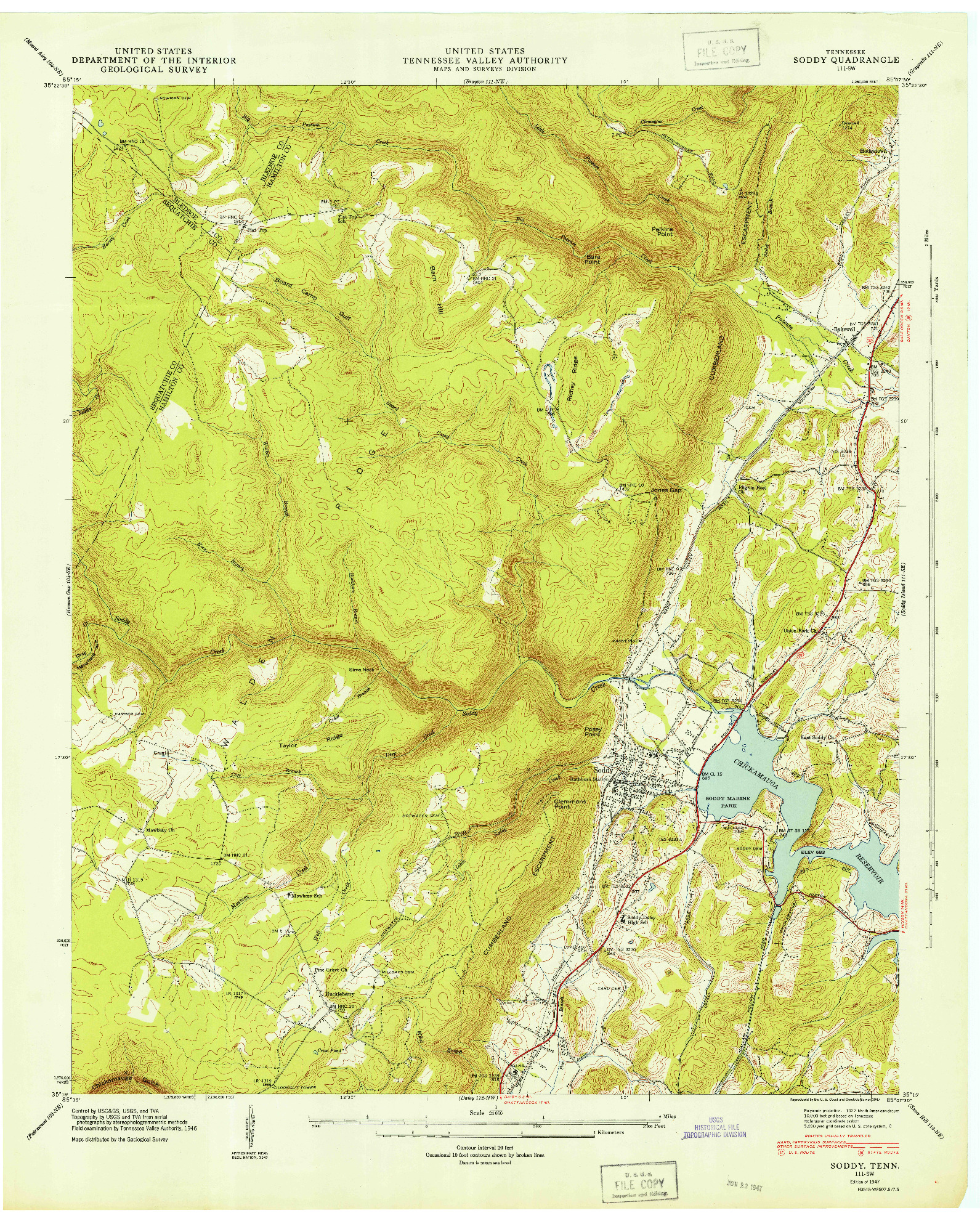 USGS 1:24000-SCALE QUADRANGLE FOR SODDY, TN 1947