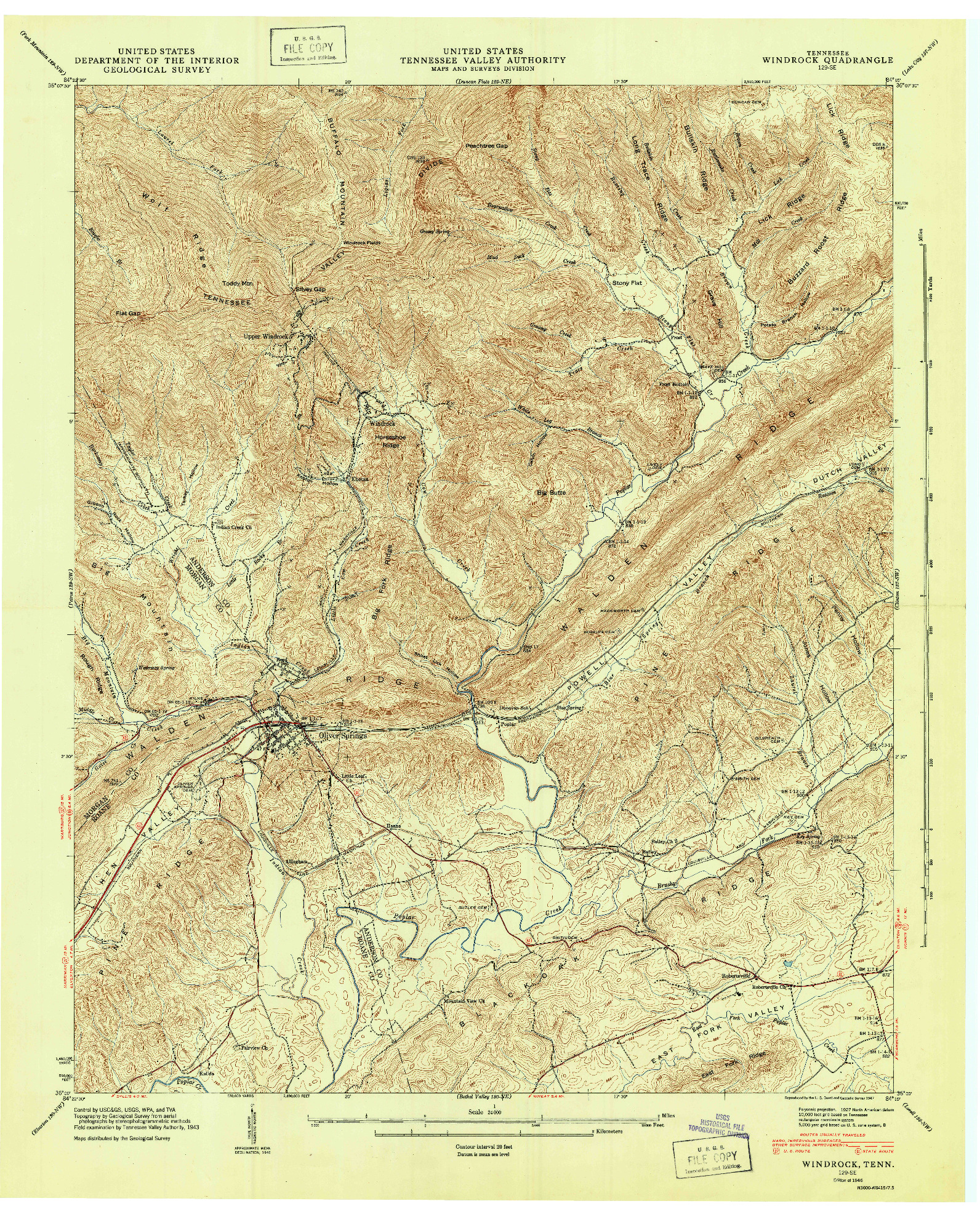 USGS 1:24000-SCALE QUADRANGLE FOR WINDROCK, TN 1946