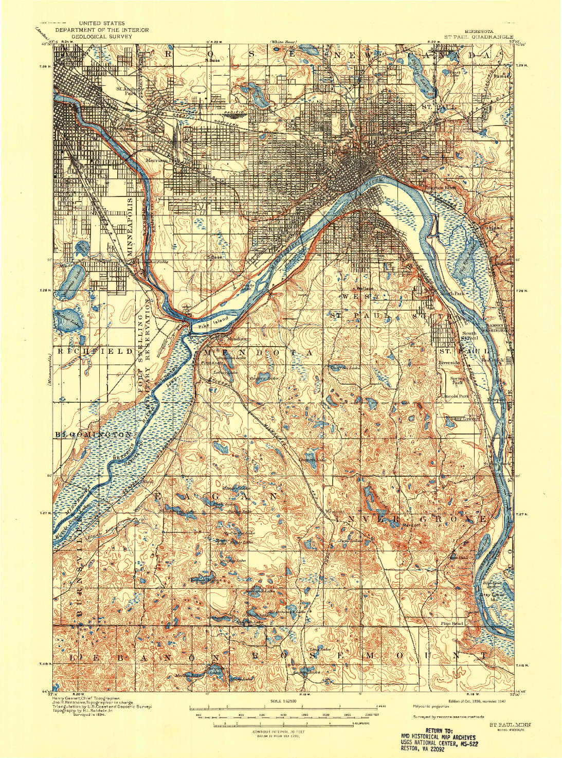 USGS 1:62500-SCALE QUADRANGLE FOR ST. PAUL, MN 1896