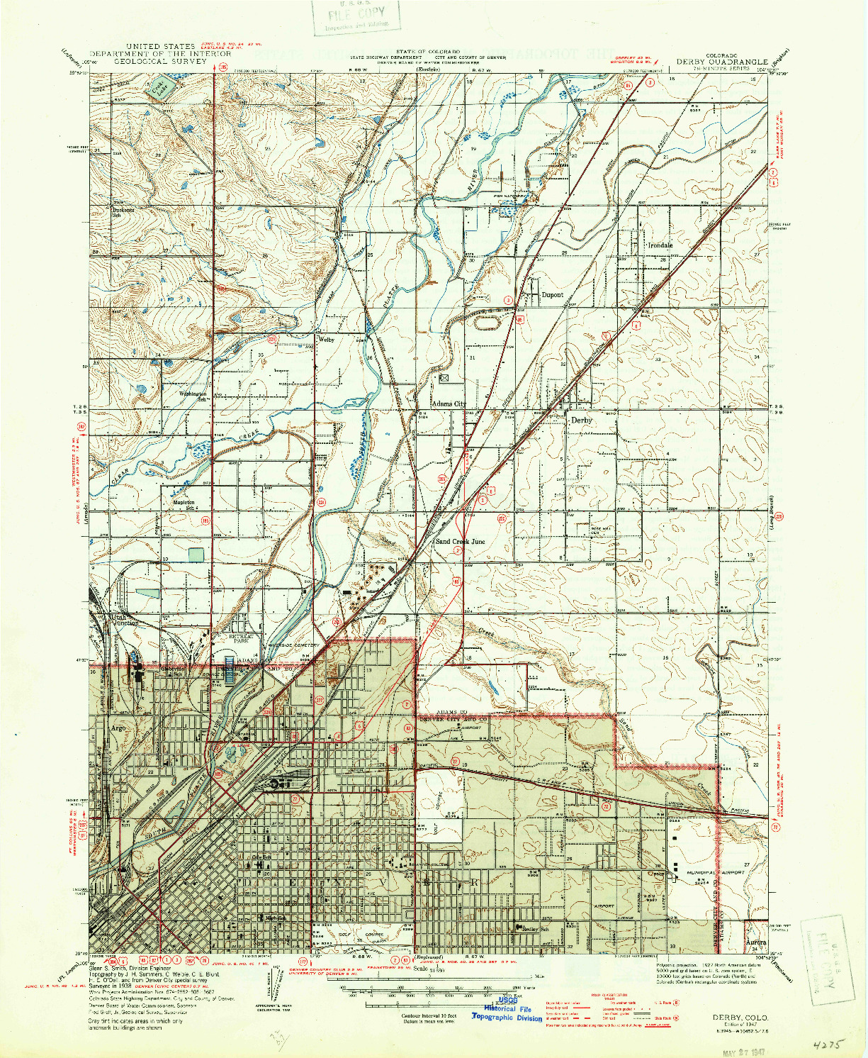 USGS 1:31680-SCALE QUADRANGLE FOR DERBY, CO 1947