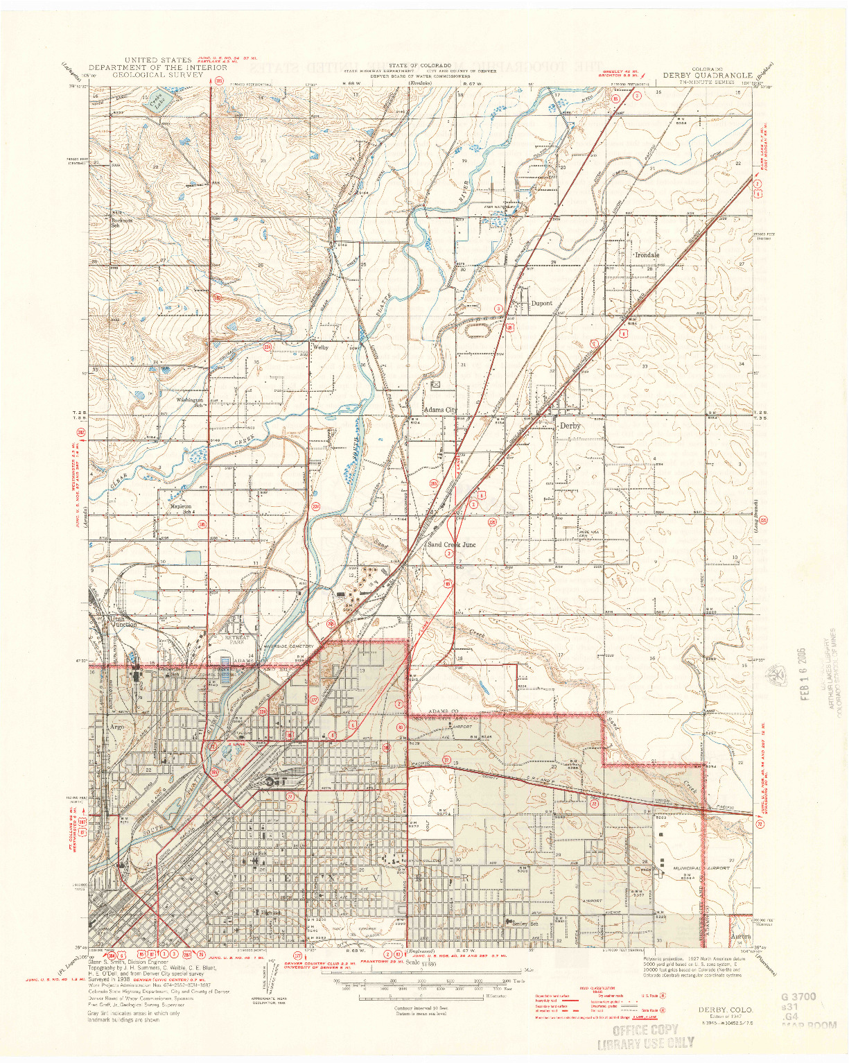 USGS 1:31680-SCALE QUADRANGLE FOR DERBY, CO 1947