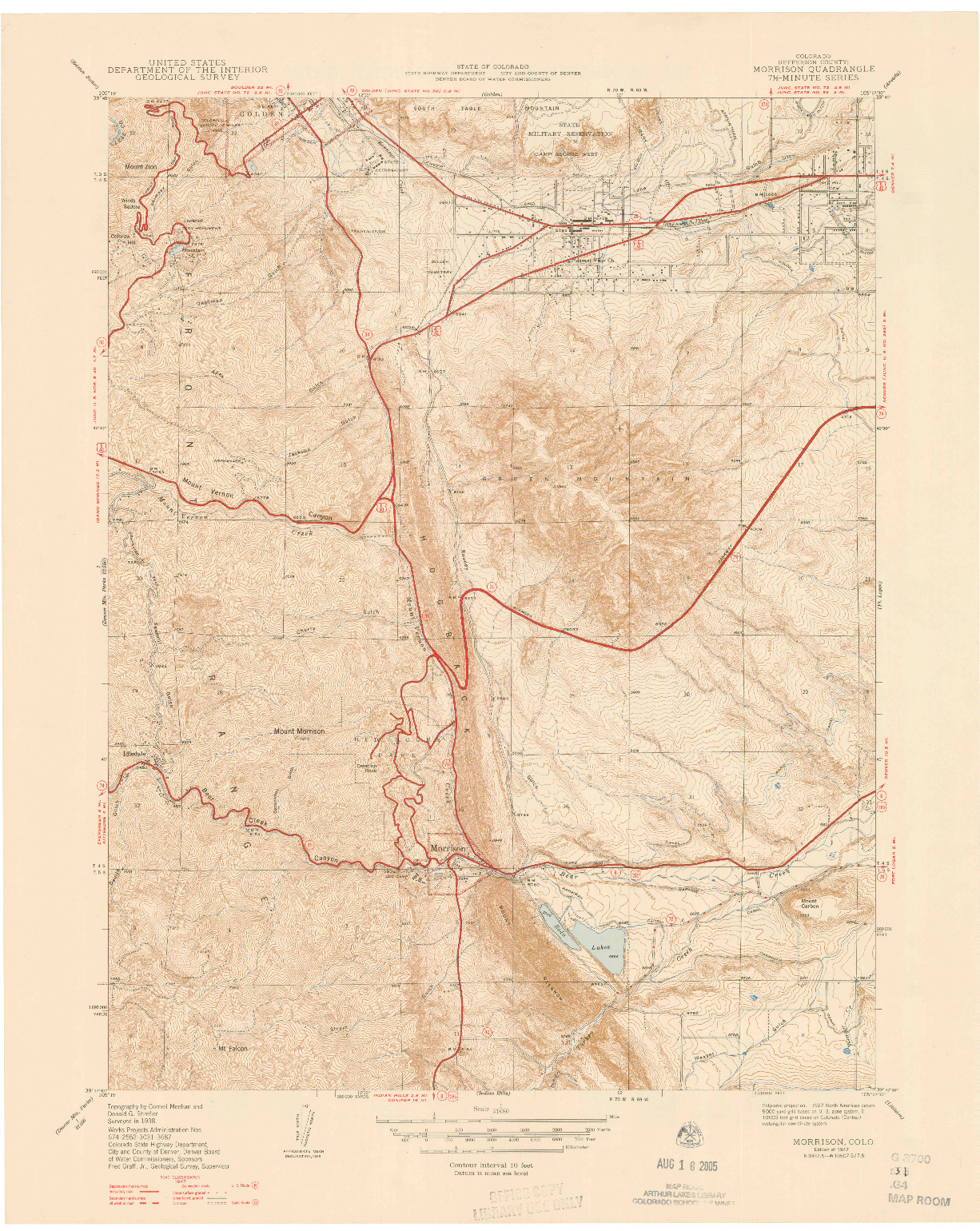 USGS 1:31680-SCALE QUADRANGLE FOR MORRISON, CO 1947