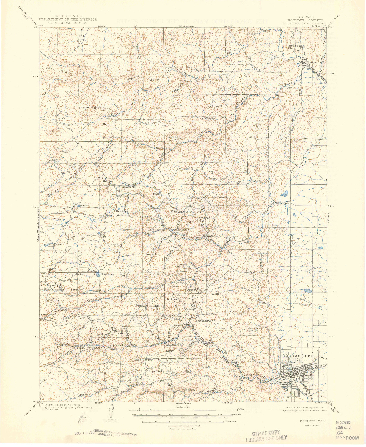 USGS 1:62500-SCALE QUADRANGLE FOR BOULDER, CO 1904