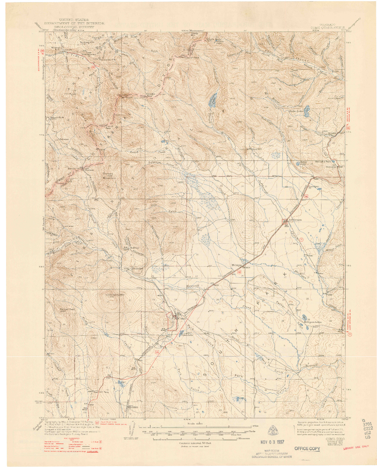 USGS 1:62500-SCALE QUADRANGLE FOR COMO, CO 1937