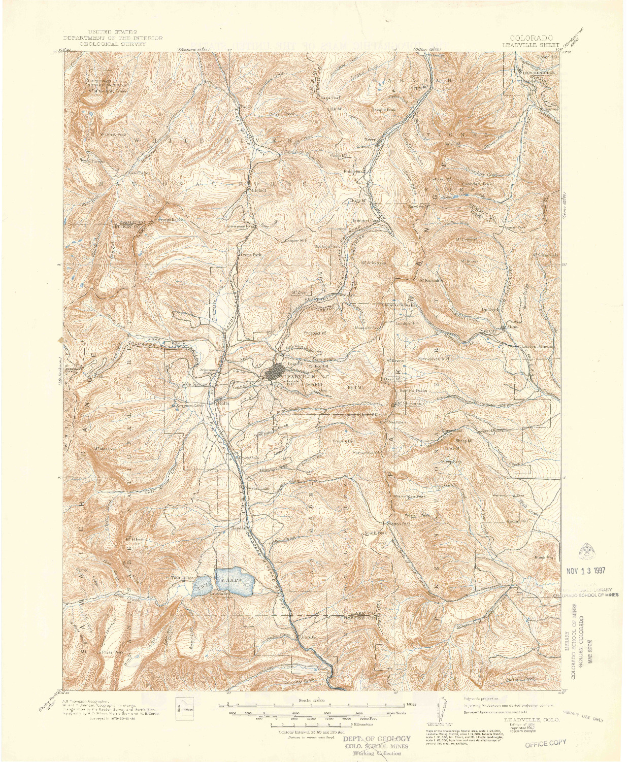 USGS 1:125000-SCALE QUADRANGLE FOR LEADVILLE, CO 1891