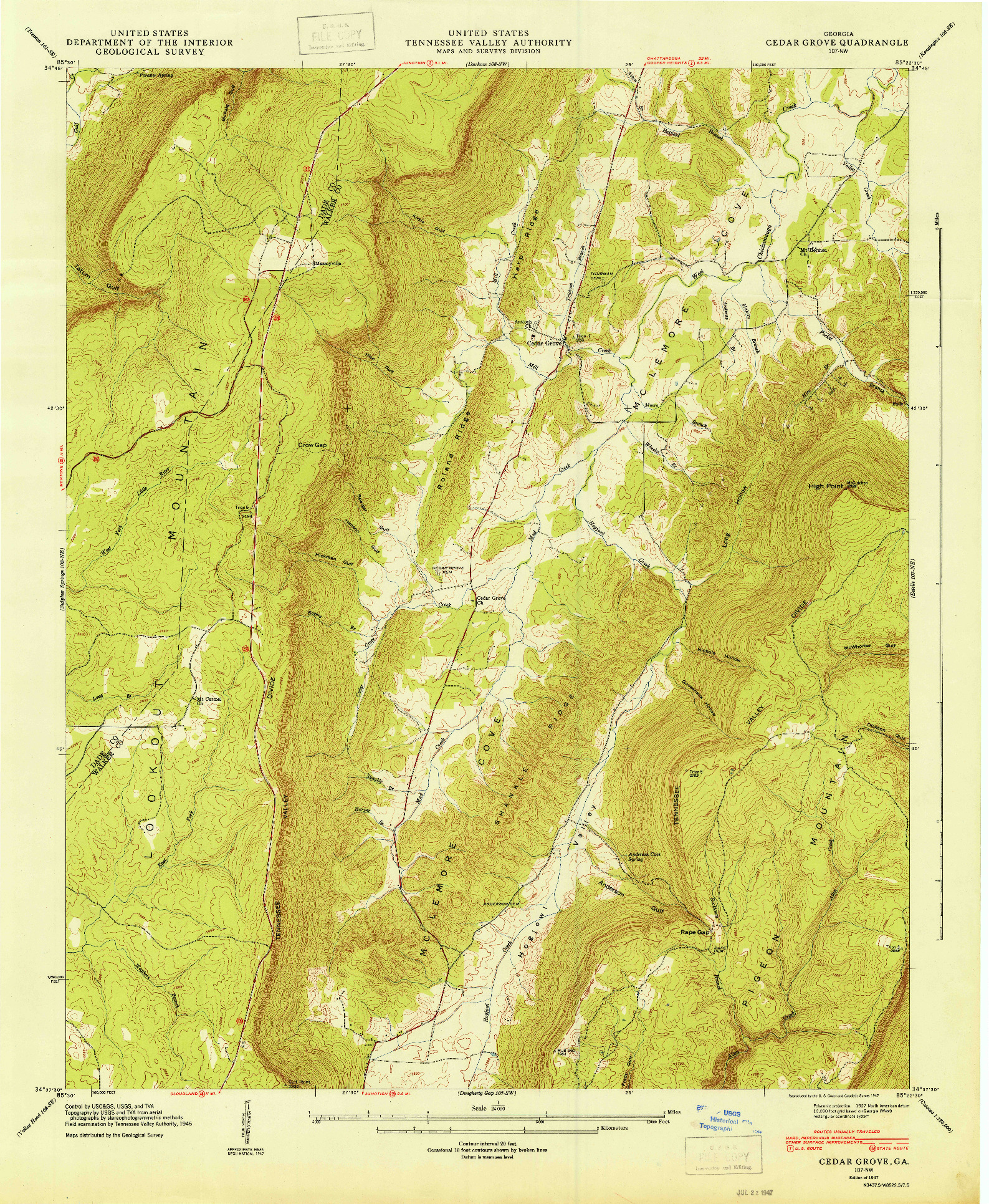 USGS 1:24000-SCALE QUADRANGLE FOR CEDAR GROVE, GA 1947