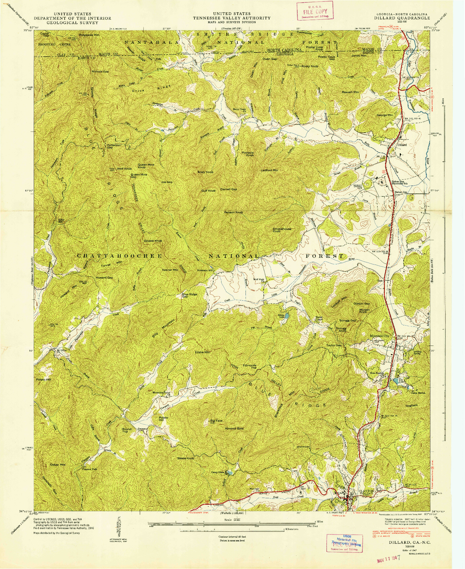USGS 1:24000-SCALE QUADRANGLE FOR DILLARD, GA 1947