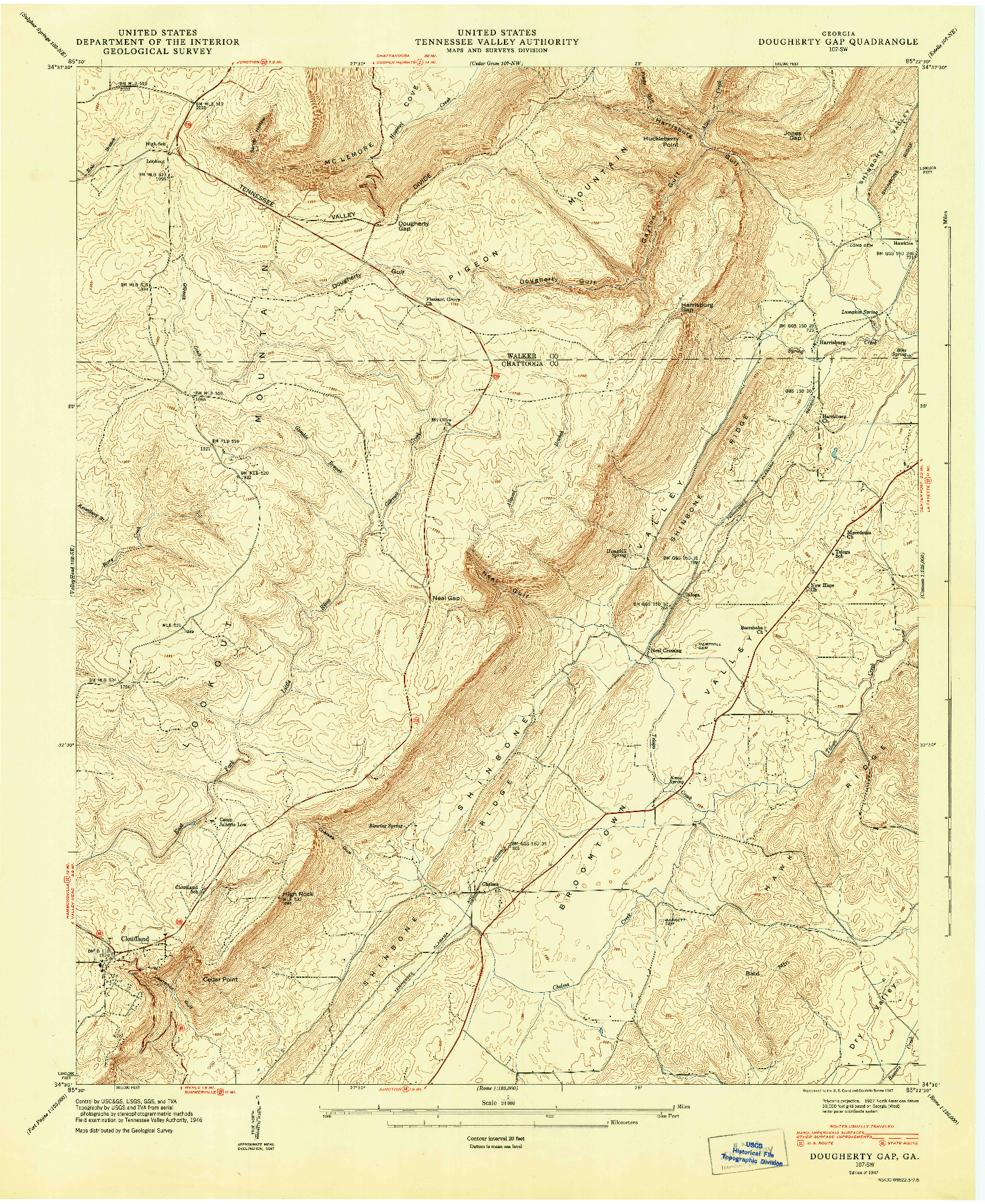 USGS 1:24000-SCALE QUADRANGLE FOR DOUGHERTY GAP, GA 1947