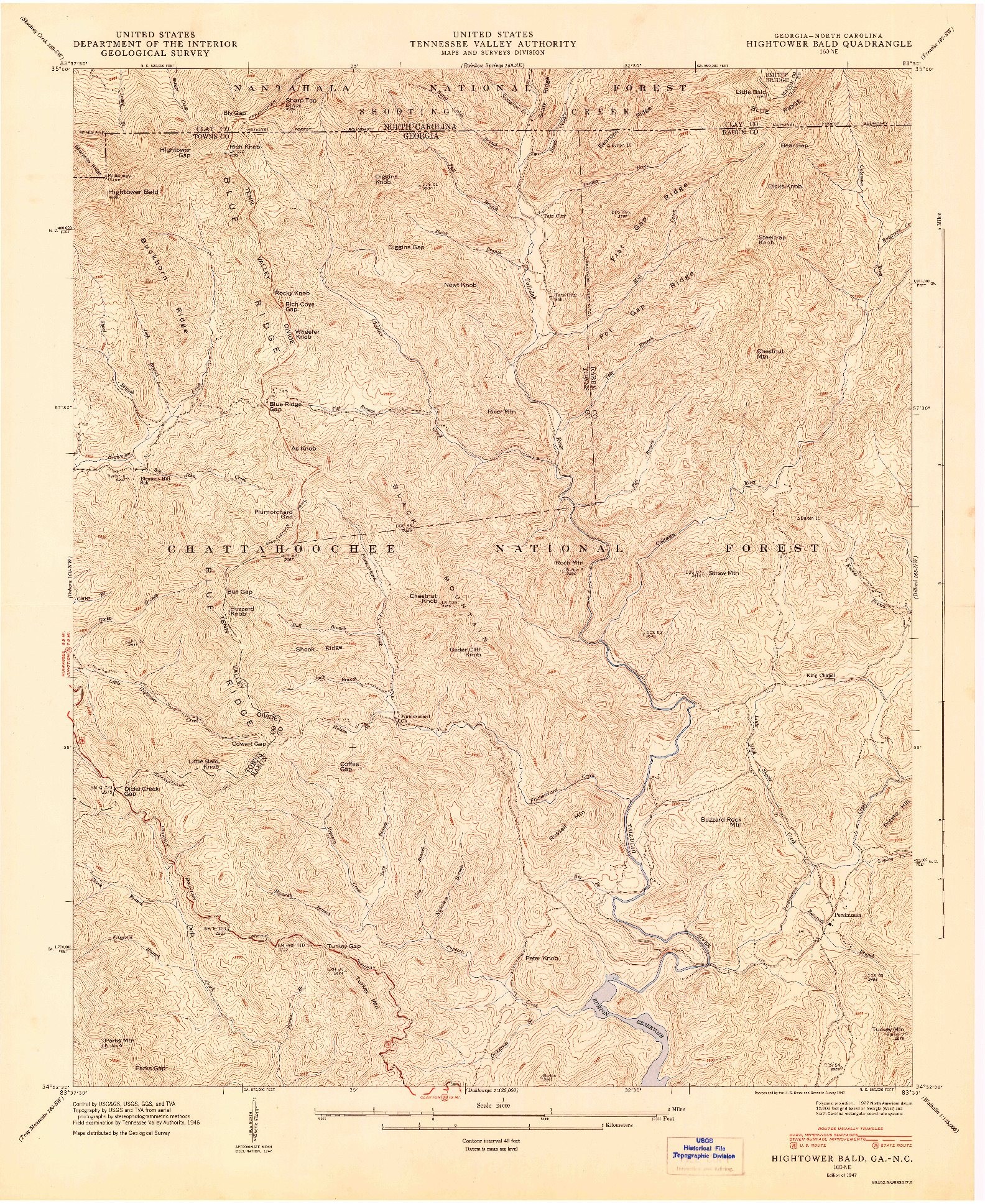 USGS 1:24000-SCALE QUADRANGLE FOR HIGHTOWER BALD, GA 1947