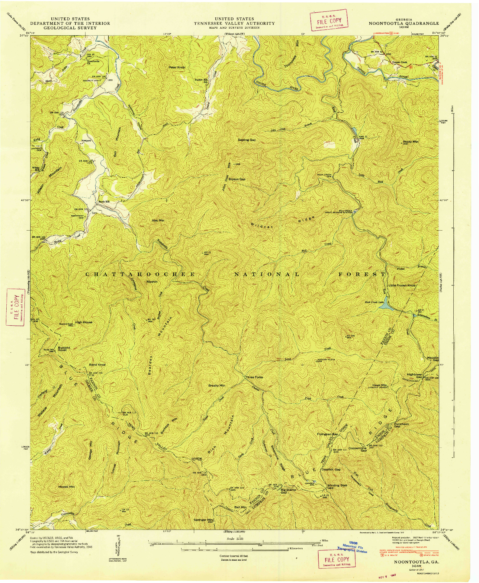 USGS 1:24000-SCALE QUADRANGLE FOR NOONTOOTLA, GA 1947