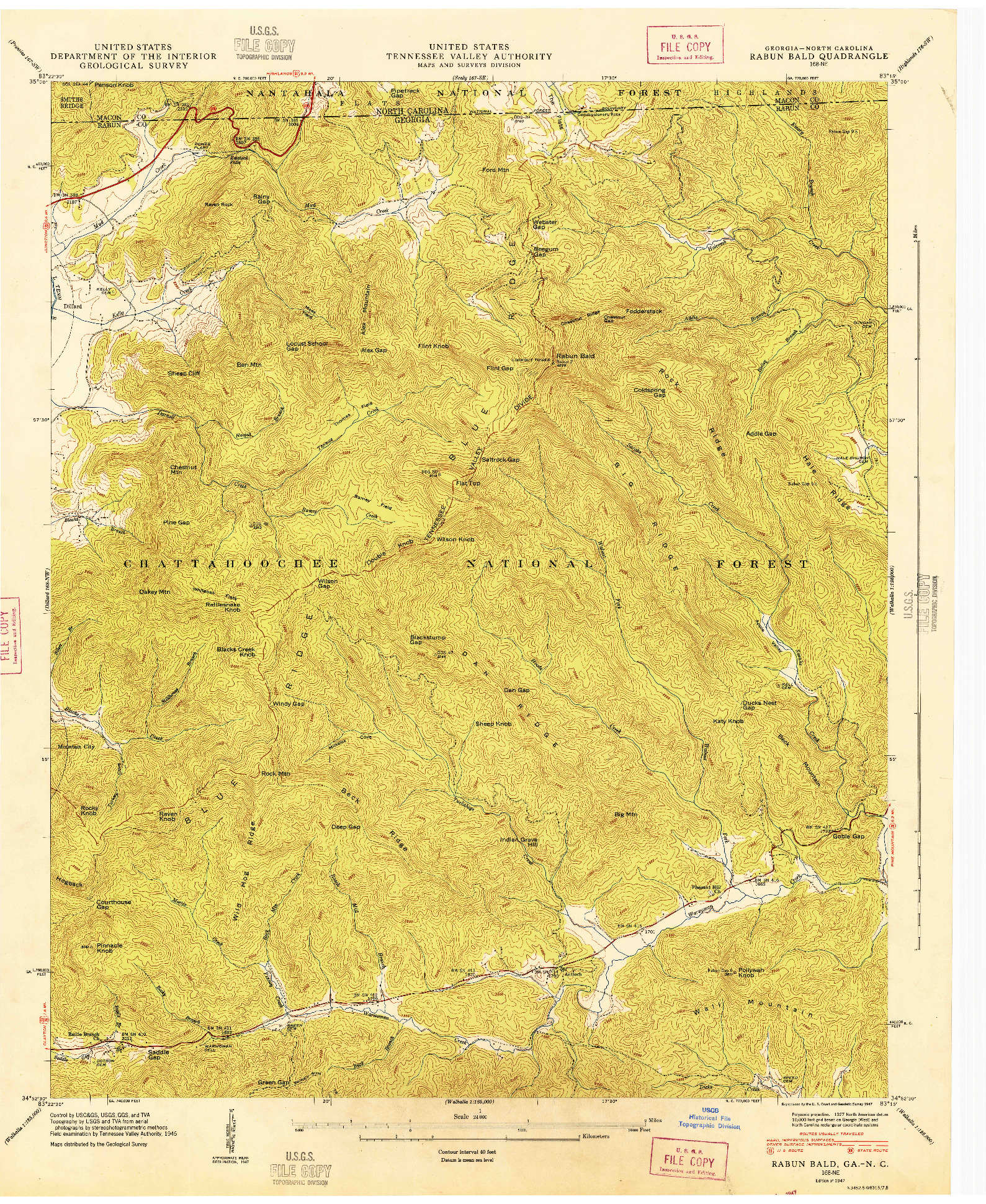 USGS 1:24000-SCALE QUADRANGLE FOR RABUN BALD, GA 1947