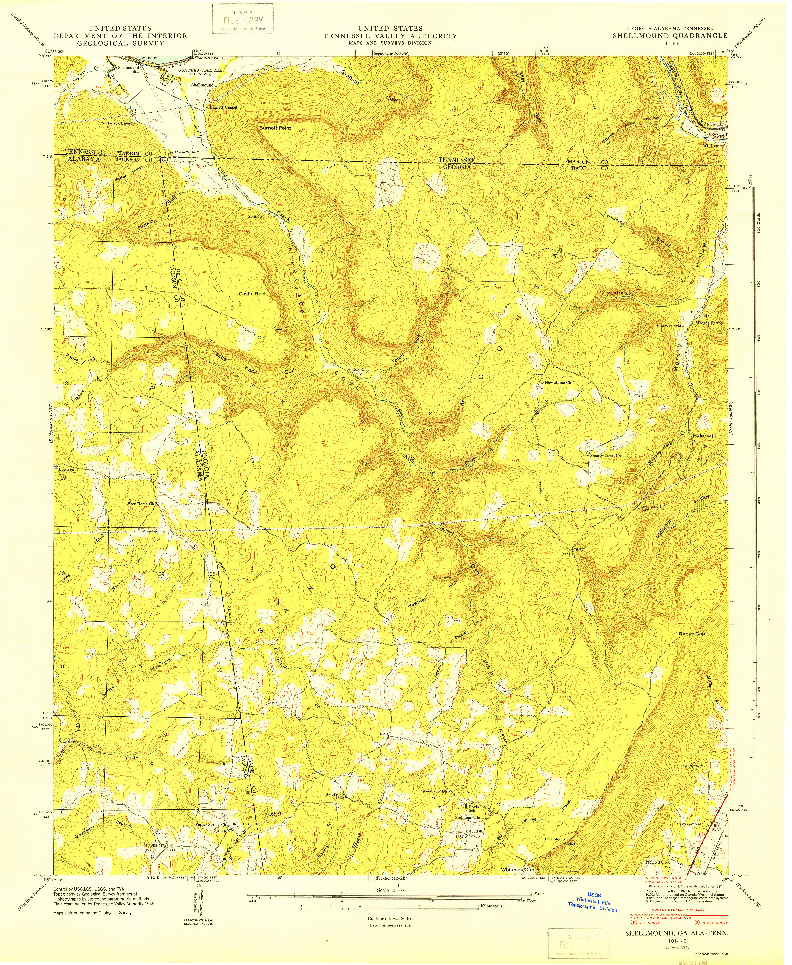 USGS 1:24000-SCALE QUADRANGLE FOR SHELLMOUND, GA 1946