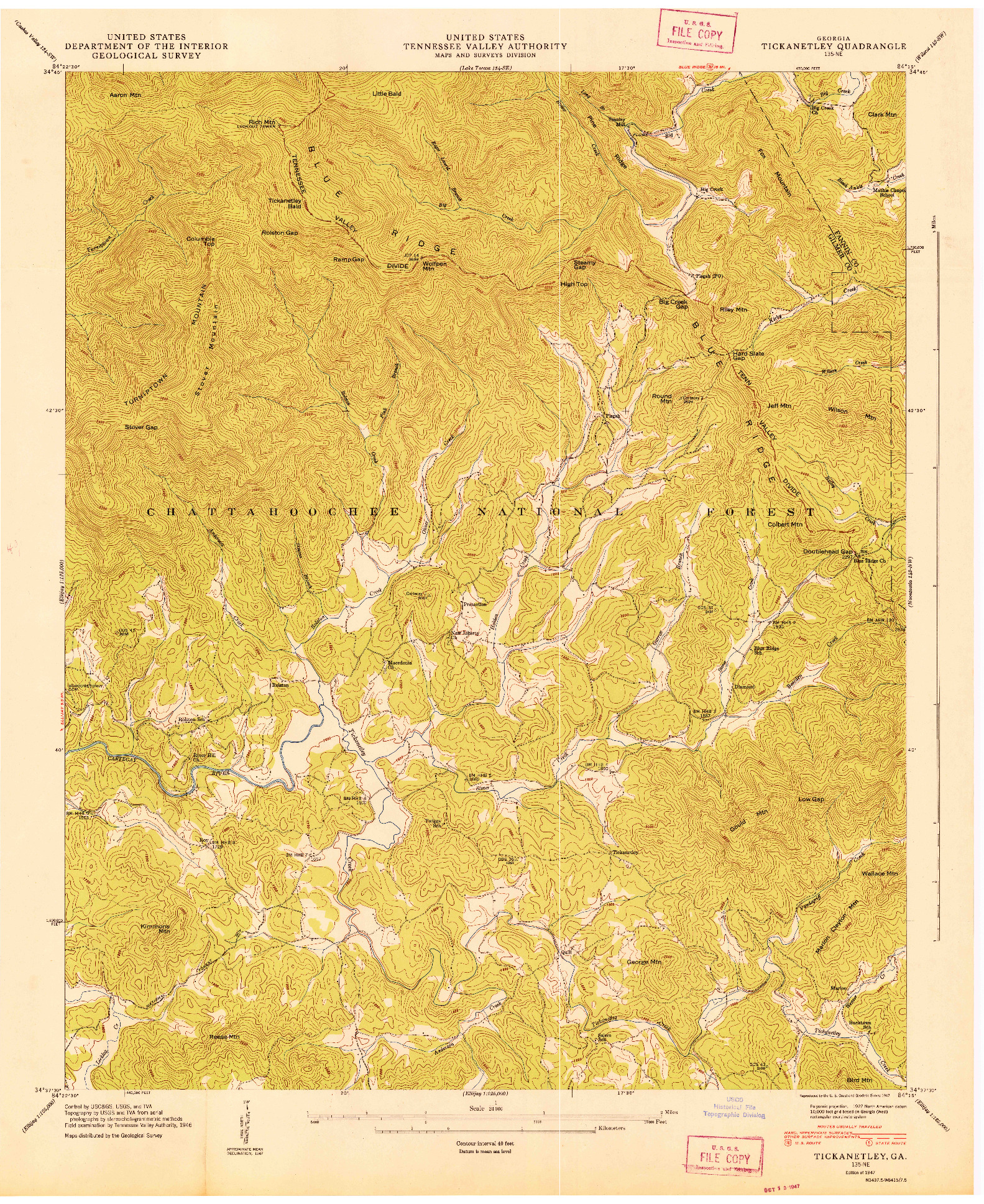 USGS 1:24000-SCALE QUADRANGLE FOR TICKANETLEY, GA 1947
