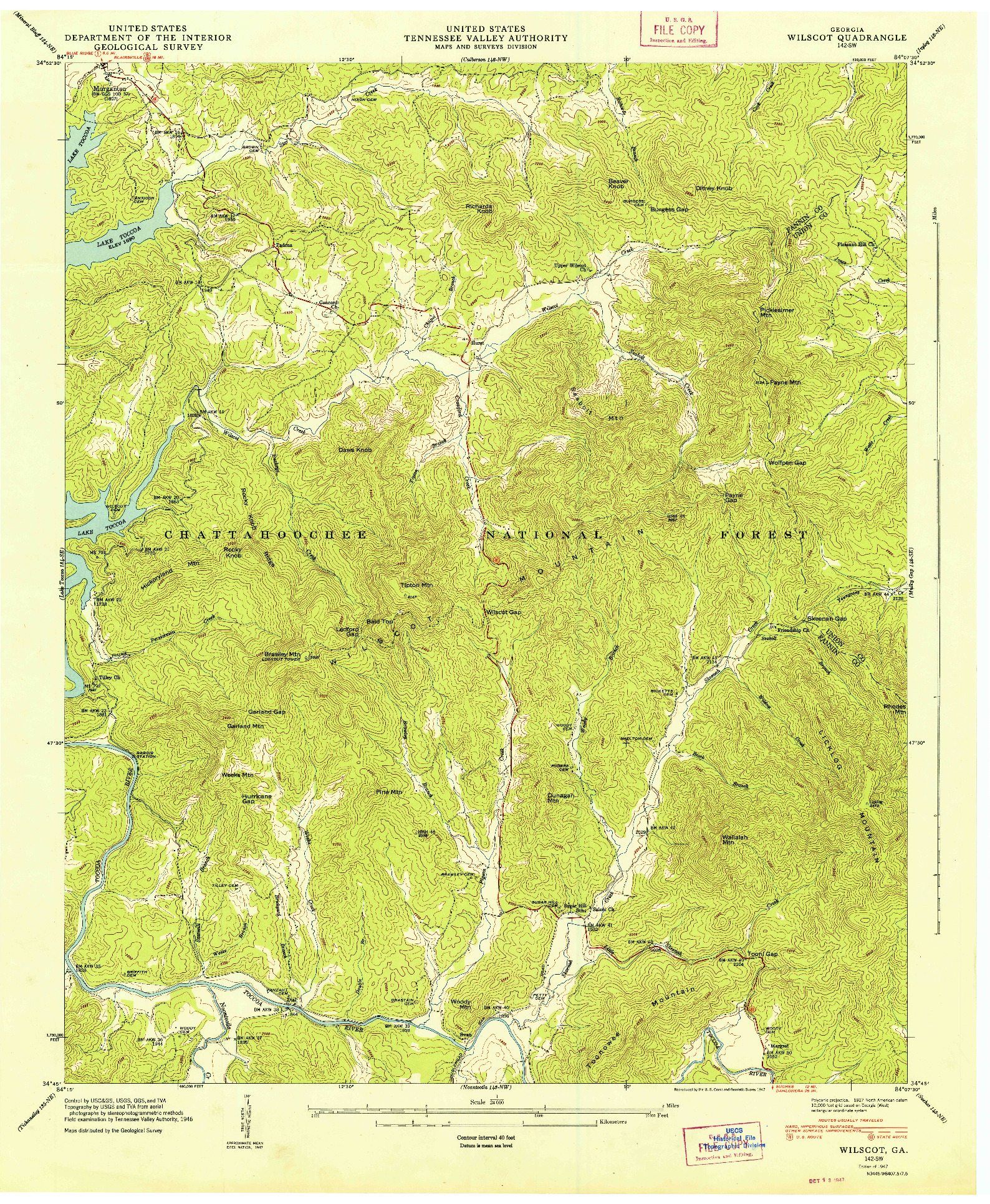 USGS 1:24000-SCALE QUADRANGLE FOR WILSCOT, GA 1947