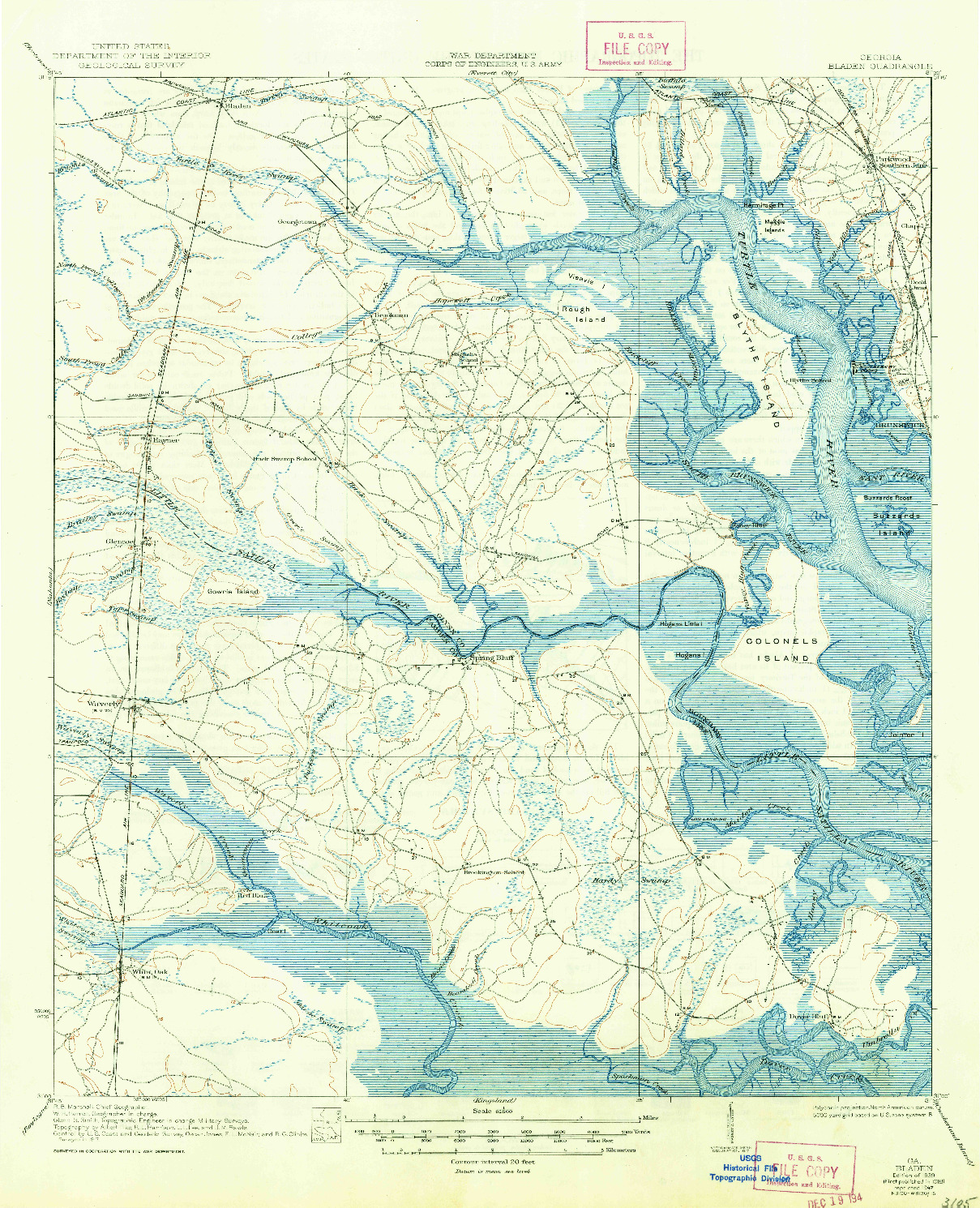 USGS 1:62500-SCALE QUADRANGLE FOR BLADEN, GA 1939