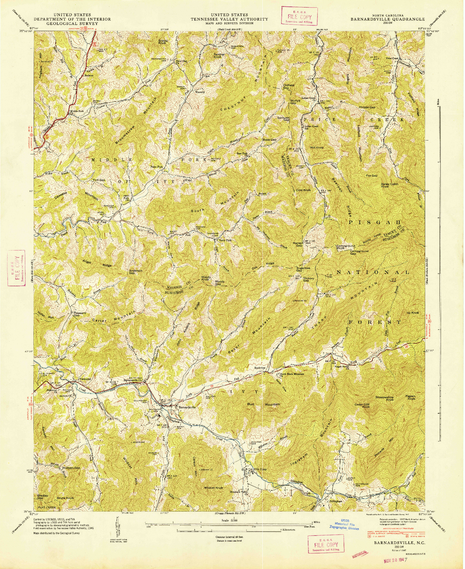 USGS 1:24000-SCALE QUADRANGLE FOR BARNARDSVILLE, NC 1947