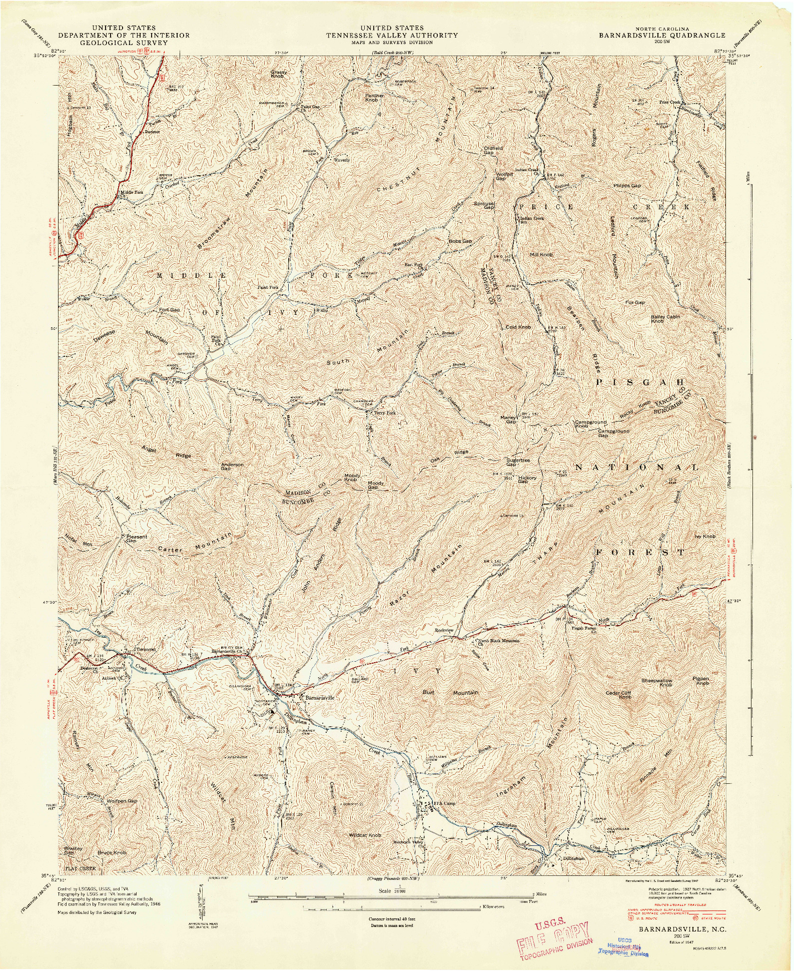 USGS 1:24000-SCALE QUADRANGLE FOR BARNARDSVILLE, NC 1947