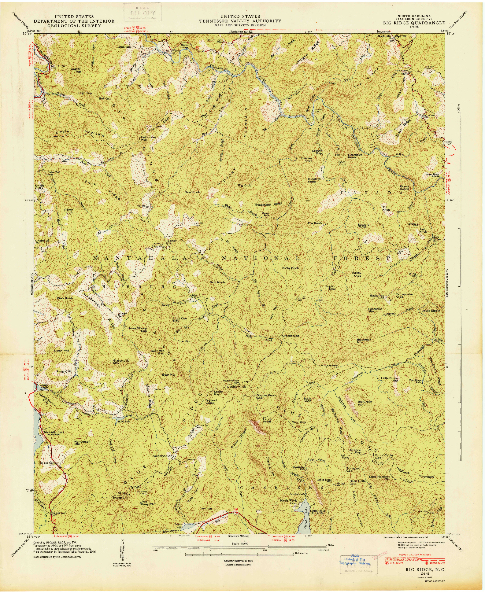 USGS 1:24000-SCALE QUADRANGLE FOR BIG RIDGE, NC 1947