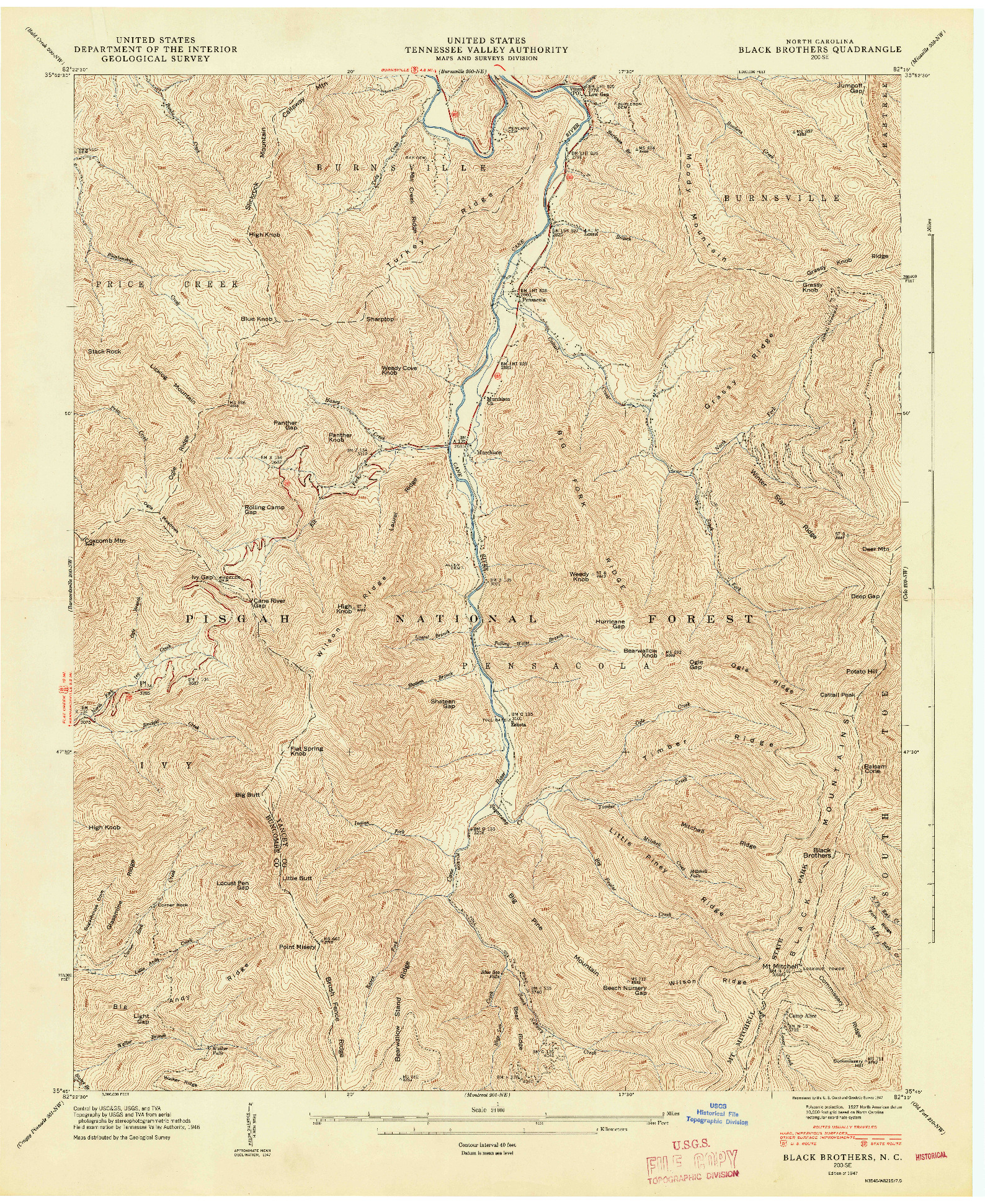 USGS 1:24000-SCALE QUADRANGLE FOR BLACK BROTHERS, NC 1947