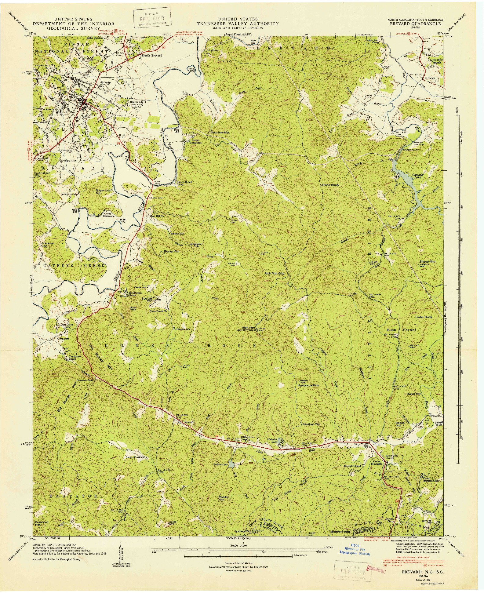 USGS 1:24000-SCALE QUADRANGLE FOR BREVARD, NC 1946