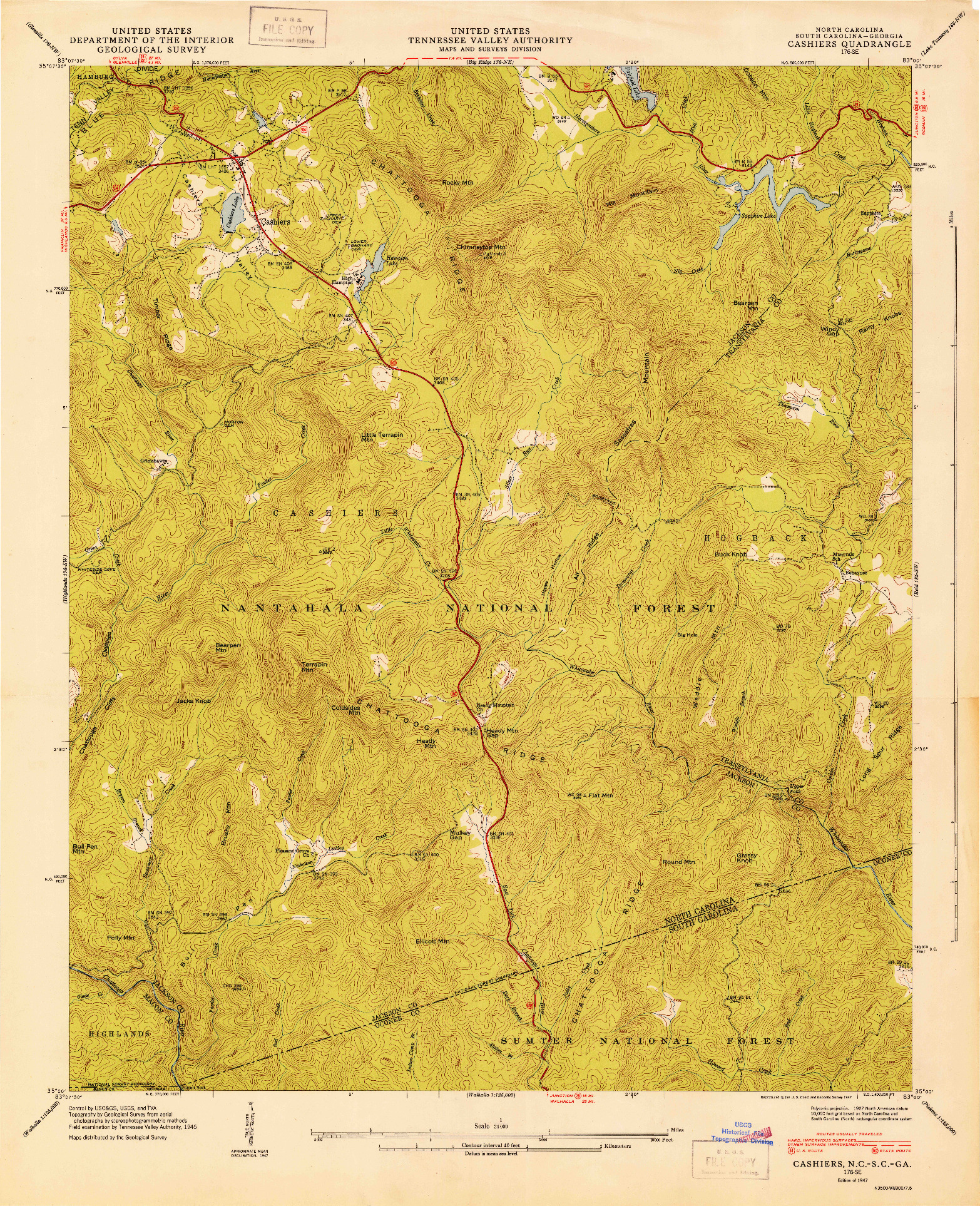USGS 1:24000-SCALE QUADRANGLE FOR CASHIERS, NC 1947