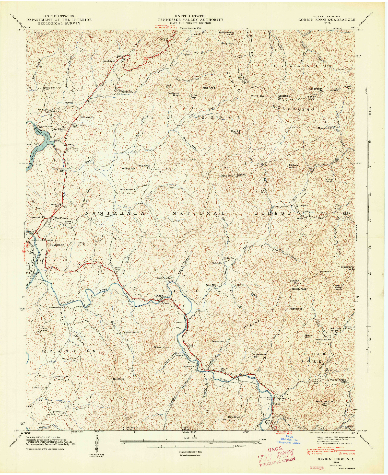USGS 1:24000-SCALE QUADRANGLE FOR CORBIN KNOB, NC 1947