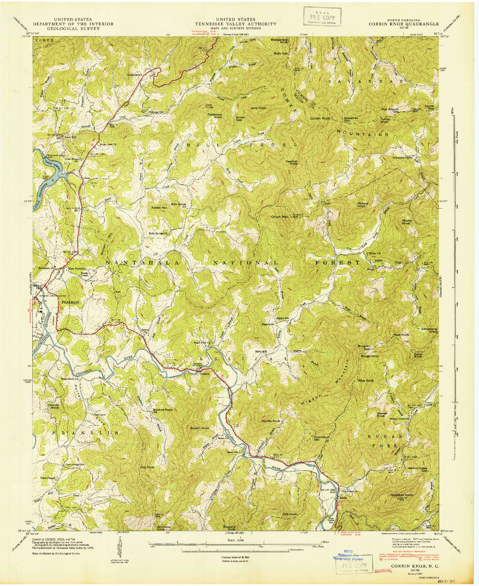 USGS 1:24000-SCALE QUADRANGLE FOR CORBIN KNOB, NC 1947