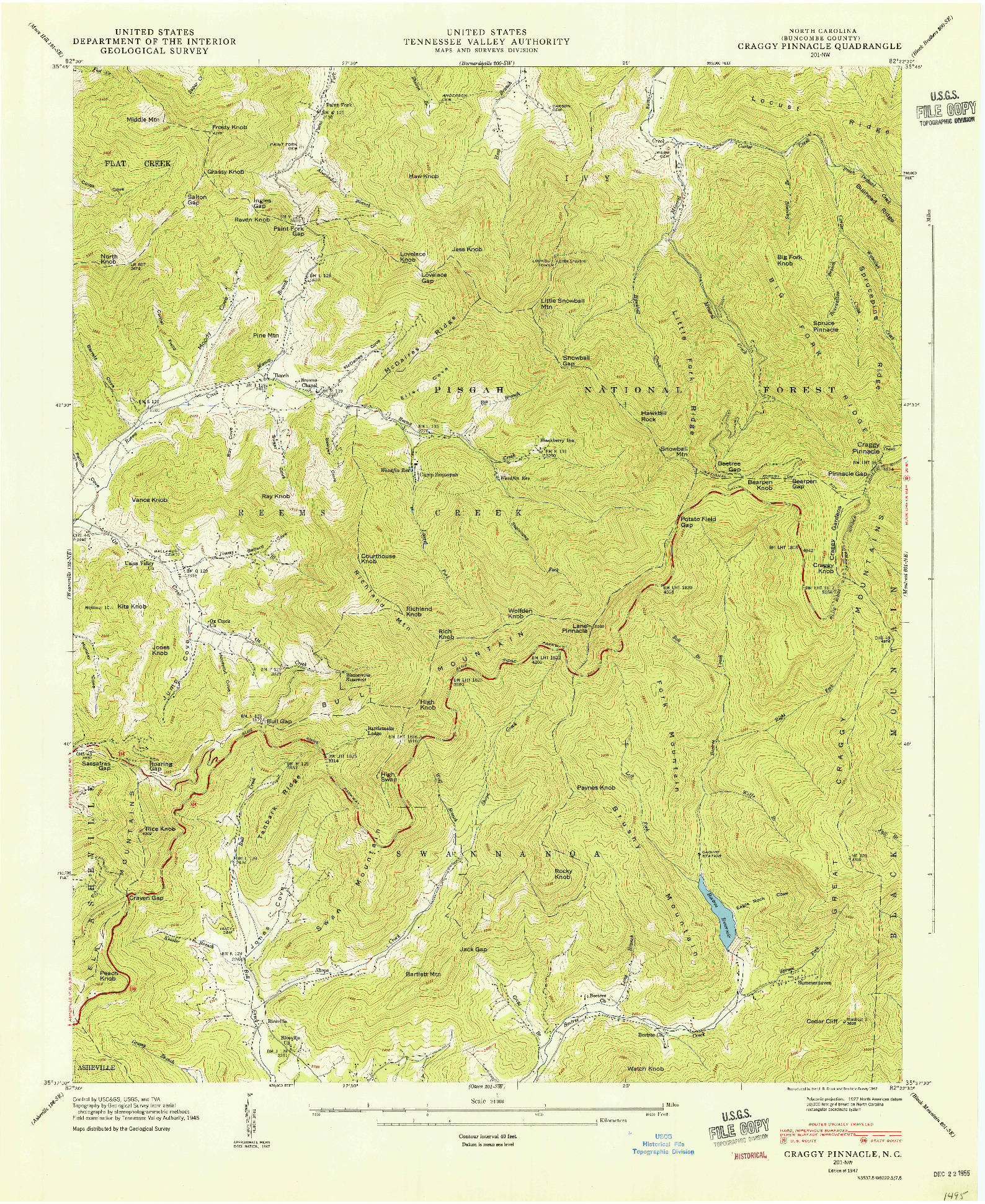USGS 1:24000-SCALE QUADRANGLE FOR CRAGGY PINNACLE, NC 1947