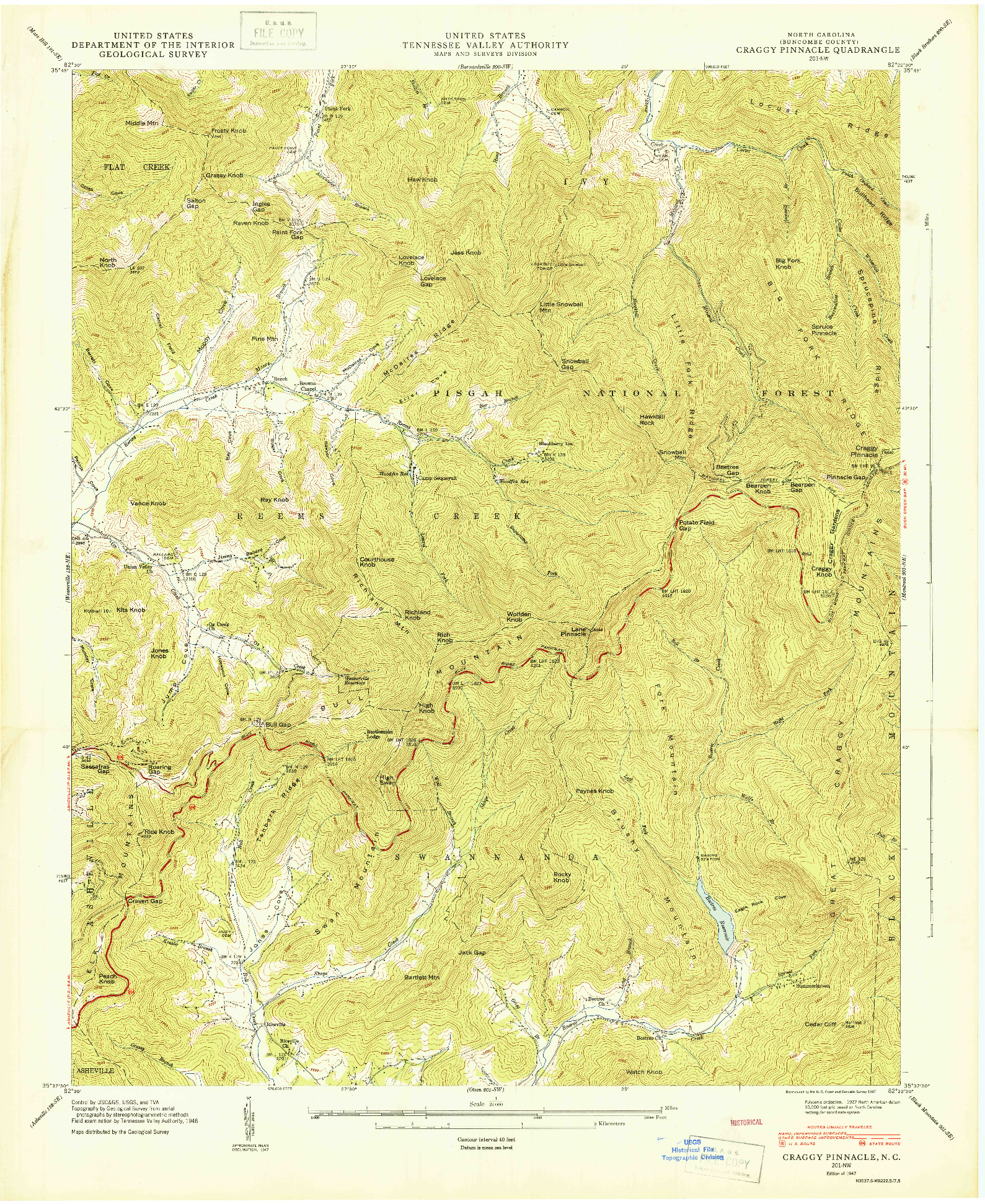 USGS 1:24000-SCALE QUADRANGLE FOR CRAGGY PINNACLE, NC 1947
