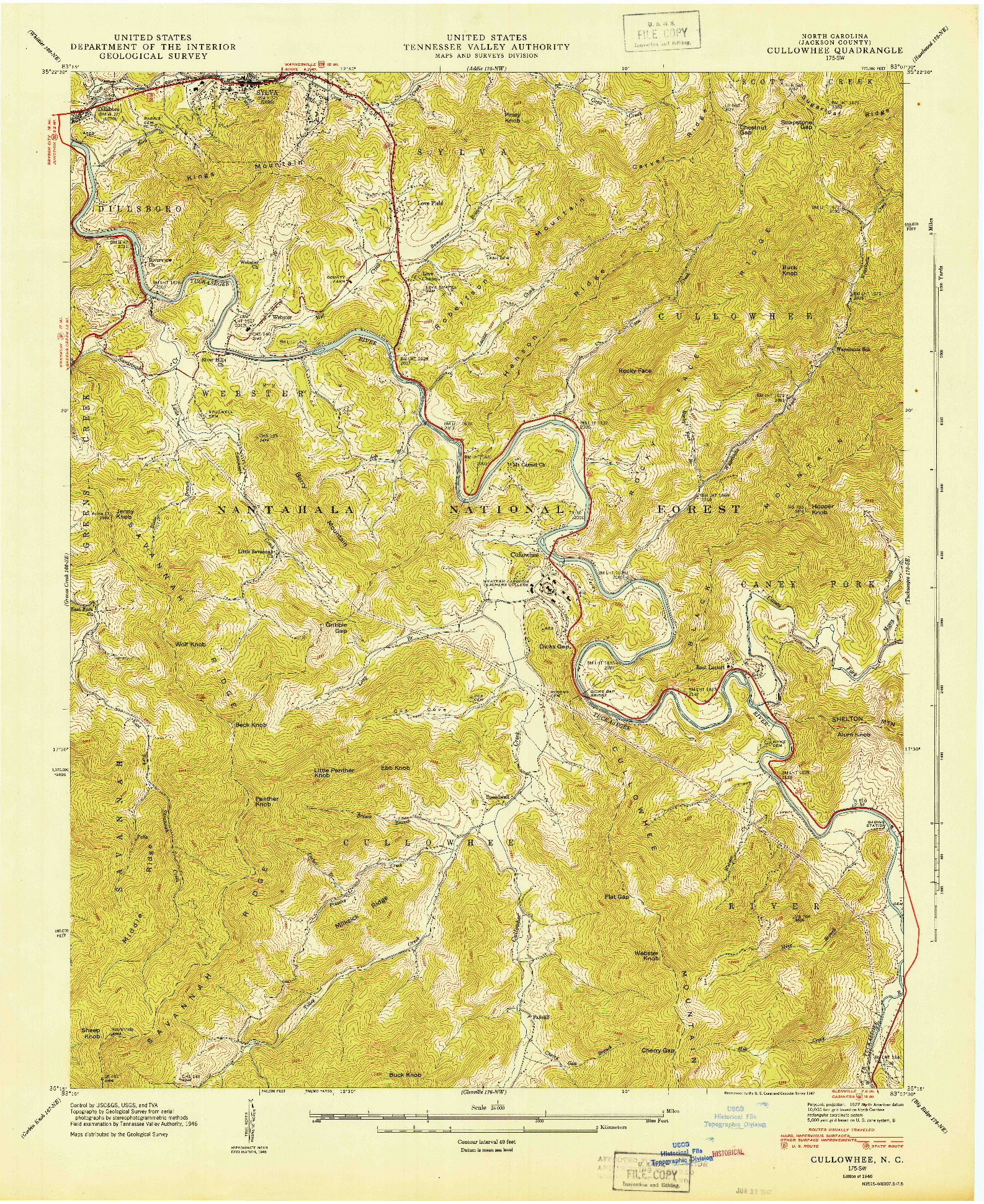 USGS 1:24000-SCALE QUADRANGLE FOR CULLOWHEE, NC 1946