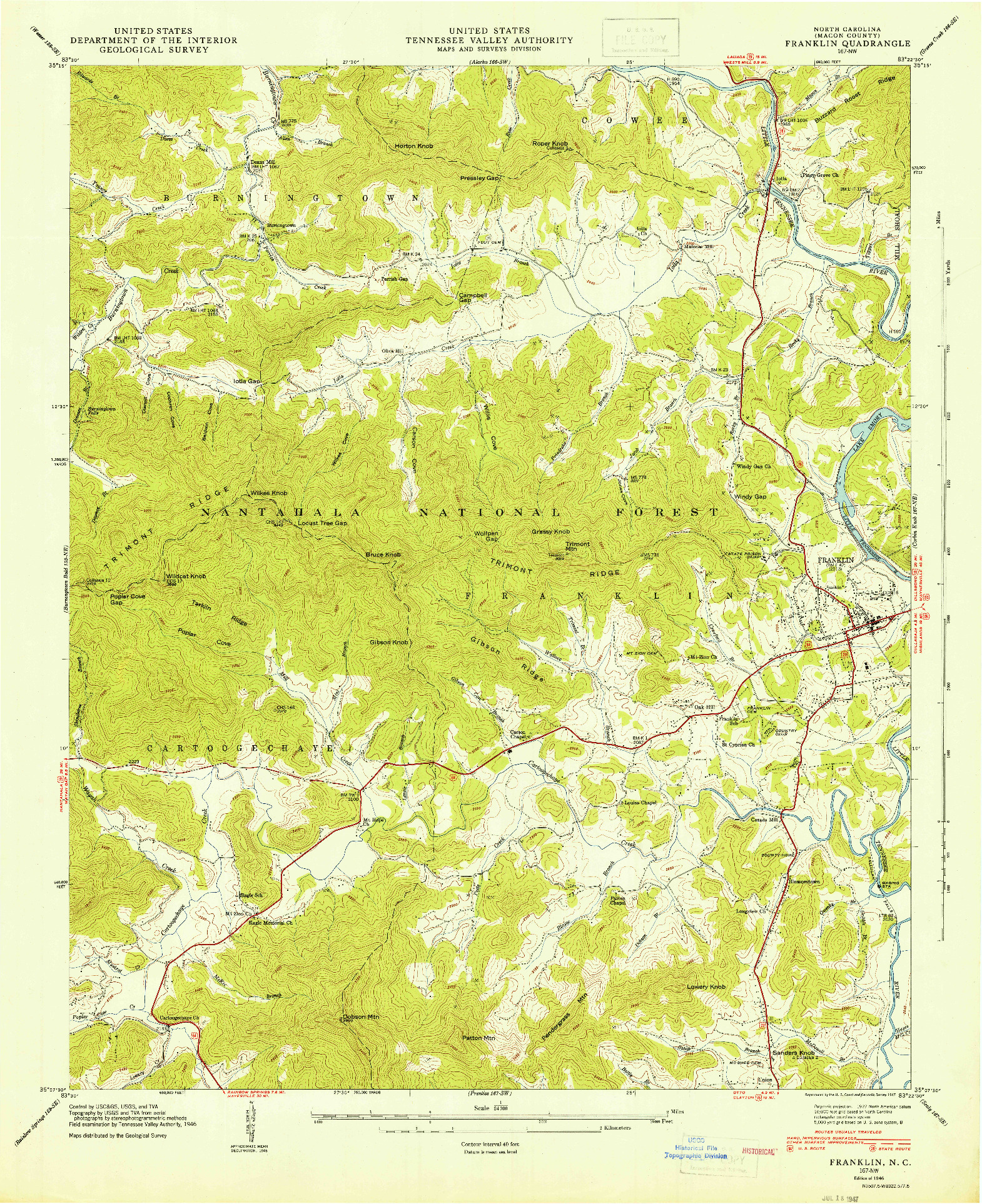 USGS 1:24000-SCALE QUADRANGLE FOR FRANKLIN, NC 1946