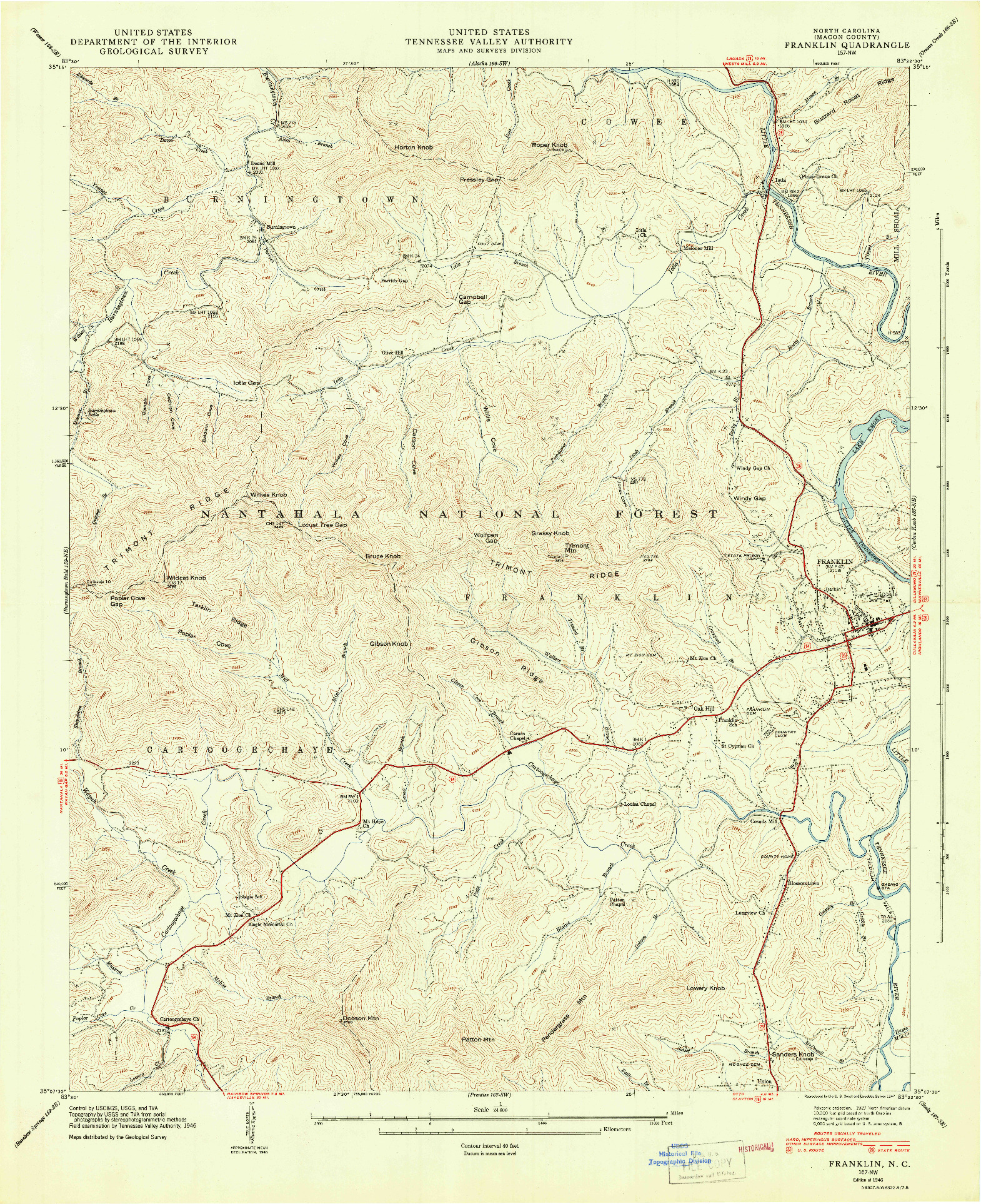 USGS 1:24000-SCALE QUADRANGLE FOR FRANKLIN, NC 1946