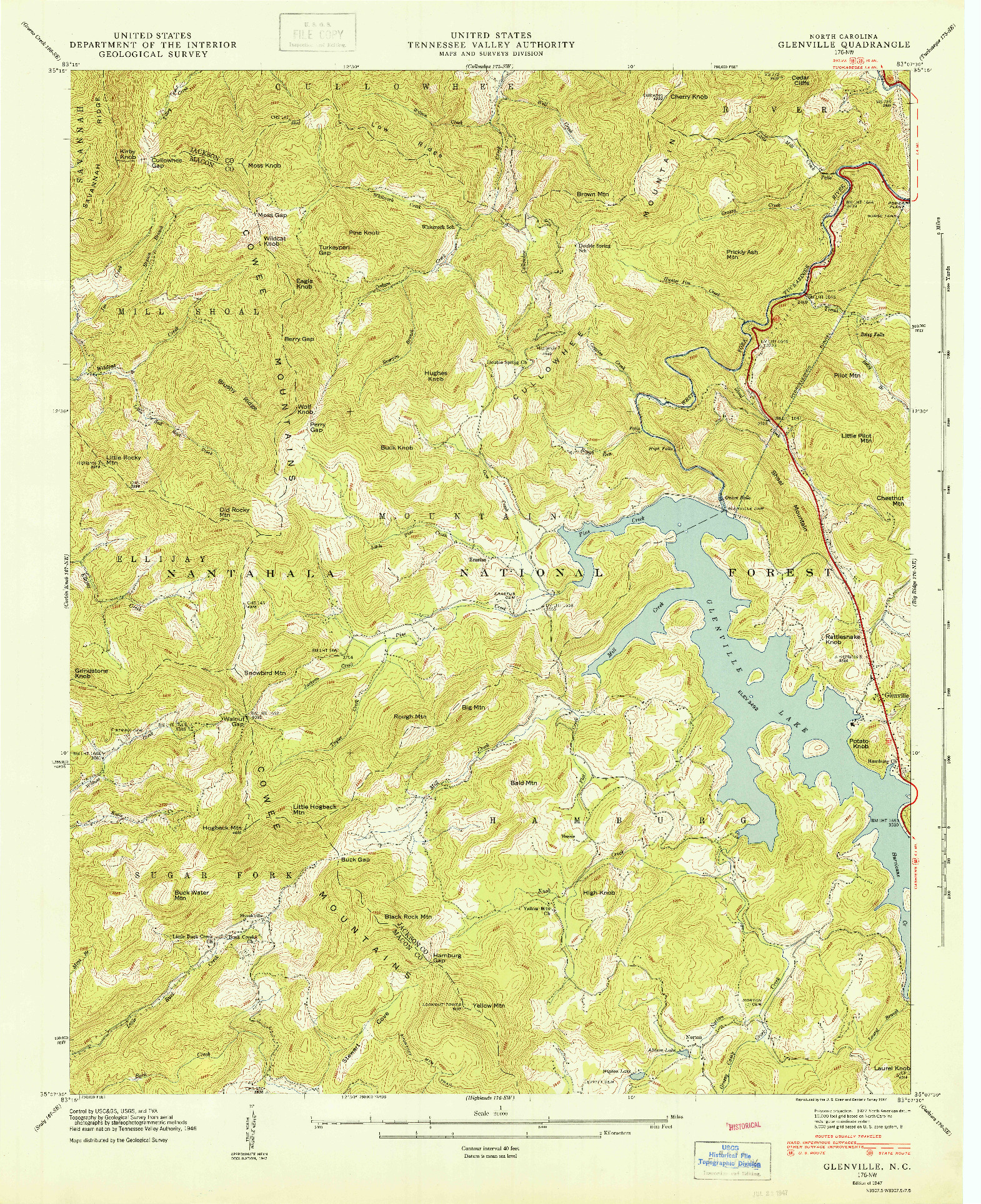 USGS 1:24000-SCALE QUADRANGLE FOR GLENVILLE, NC 1947