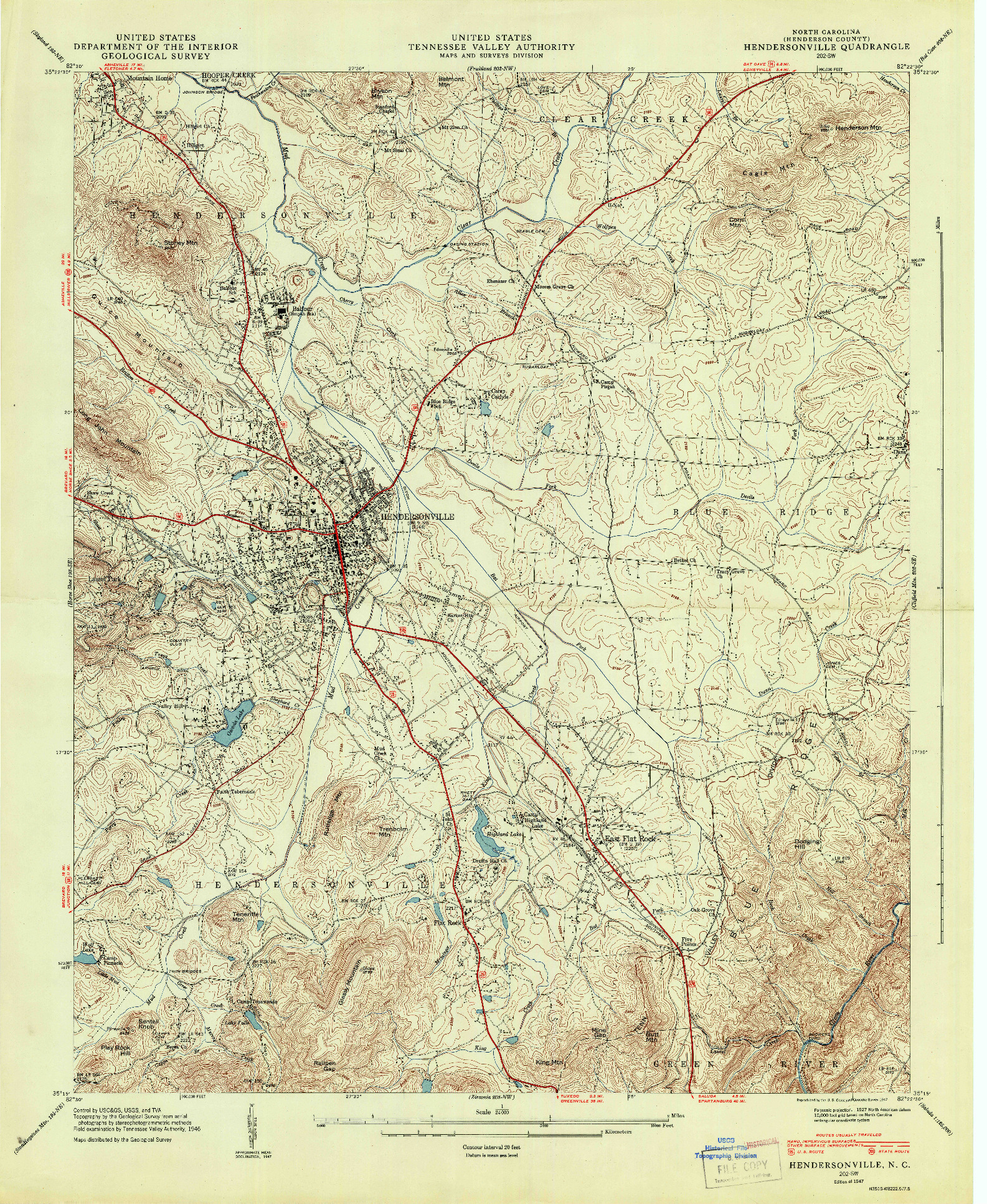 USGS 1:24000-SCALE QUADRANGLE FOR HENDERSONVILLE, NC 1947
