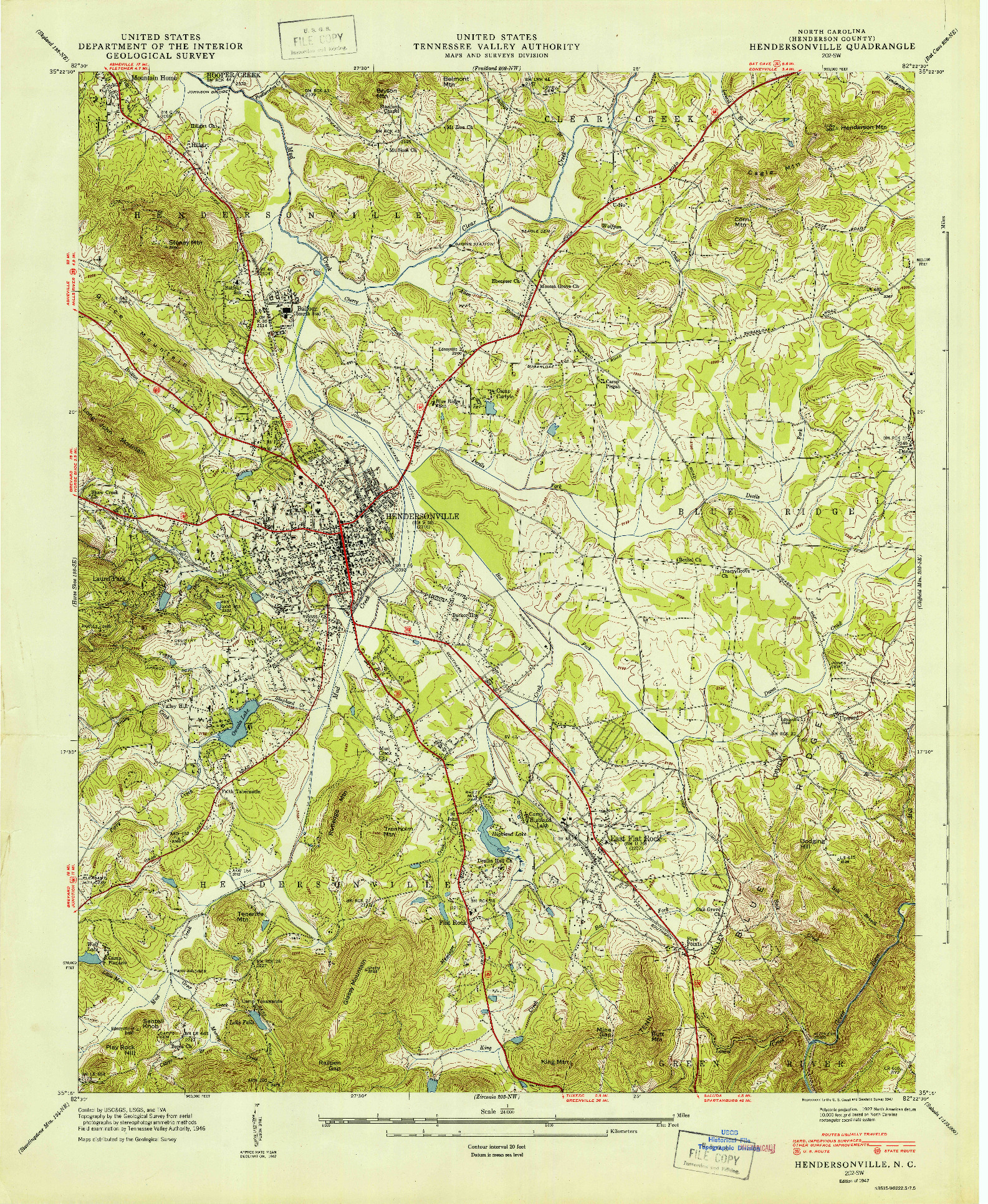 USGS 1:24000-SCALE QUADRANGLE FOR HENDERSONVILLE, NC 1947