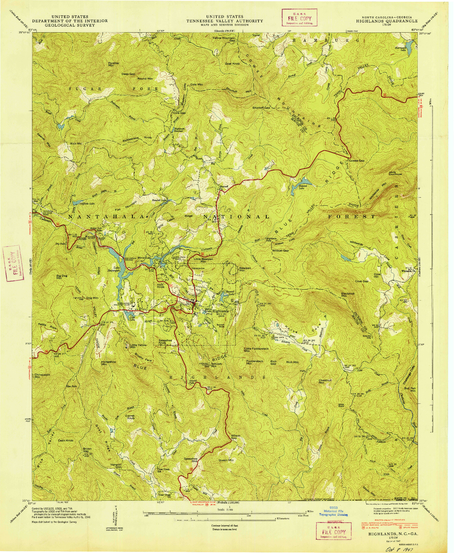 USGS 1:24000-SCALE QUADRANGLE FOR HIGHLANDS, NC 1947