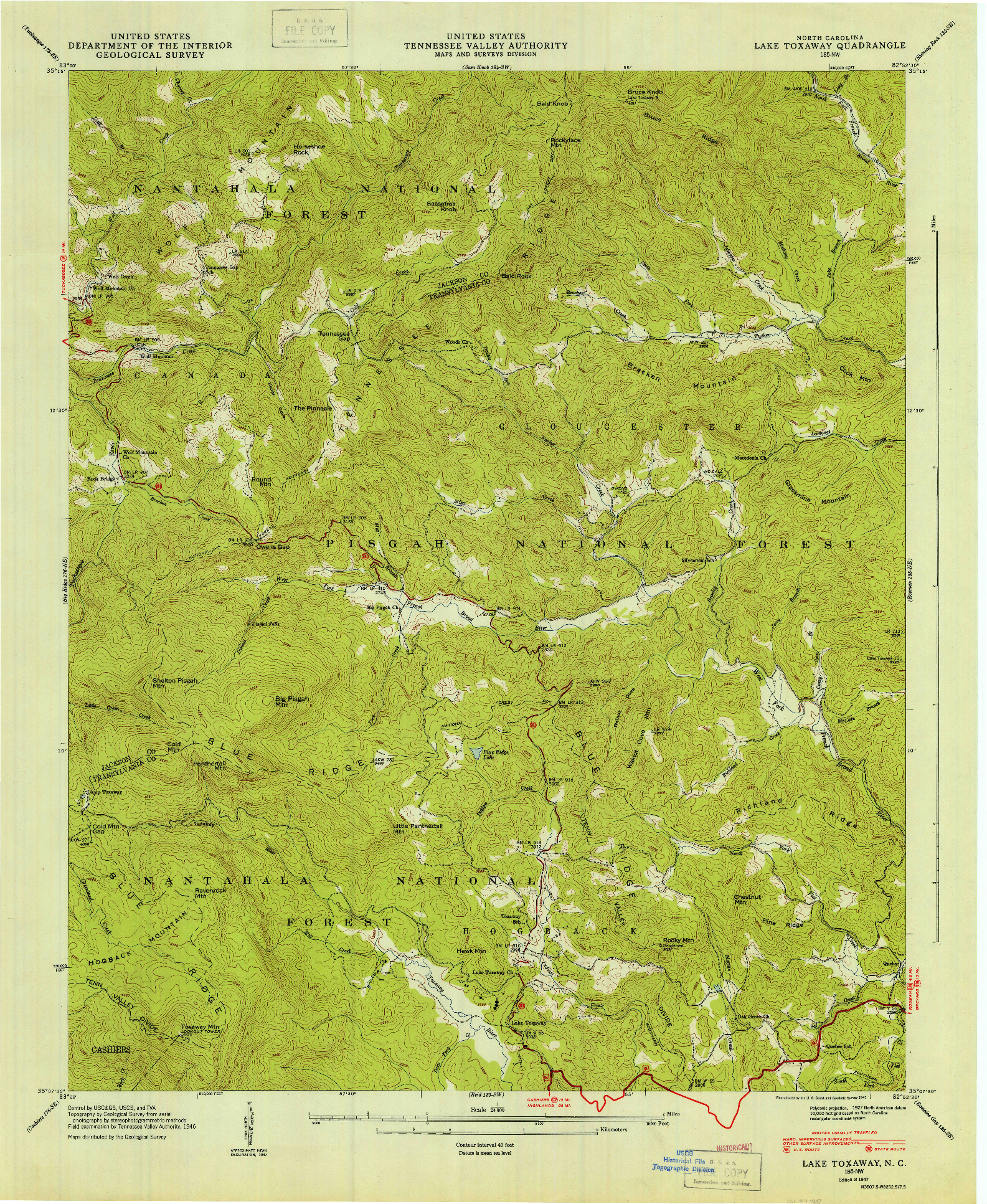 USGS 1:24000-SCALE QUADRANGLE FOR LAKE TOXAWAY, NC 1947