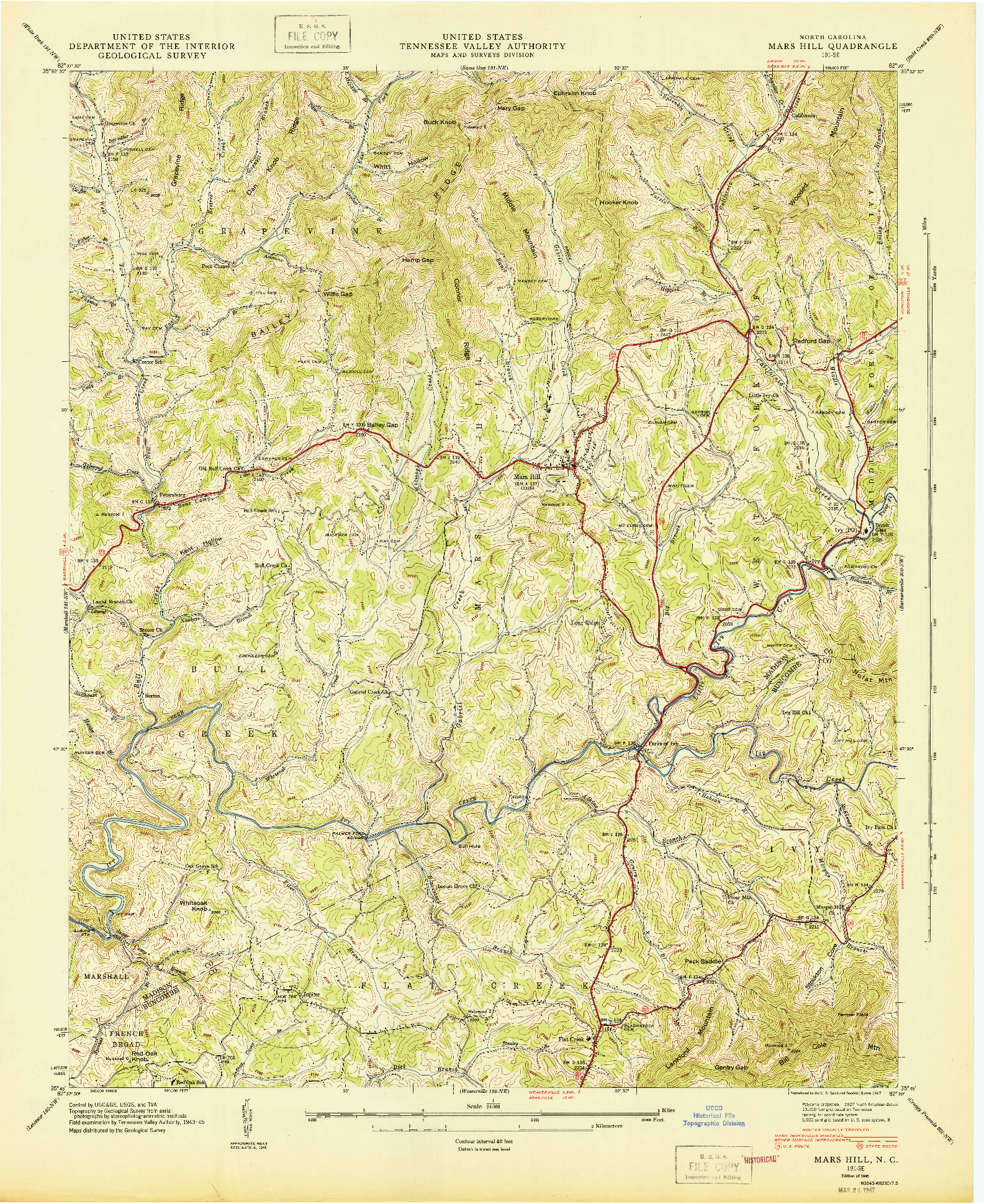 USGS 1:24000-SCALE QUADRANGLE FOR MARS HILL, NC 1946