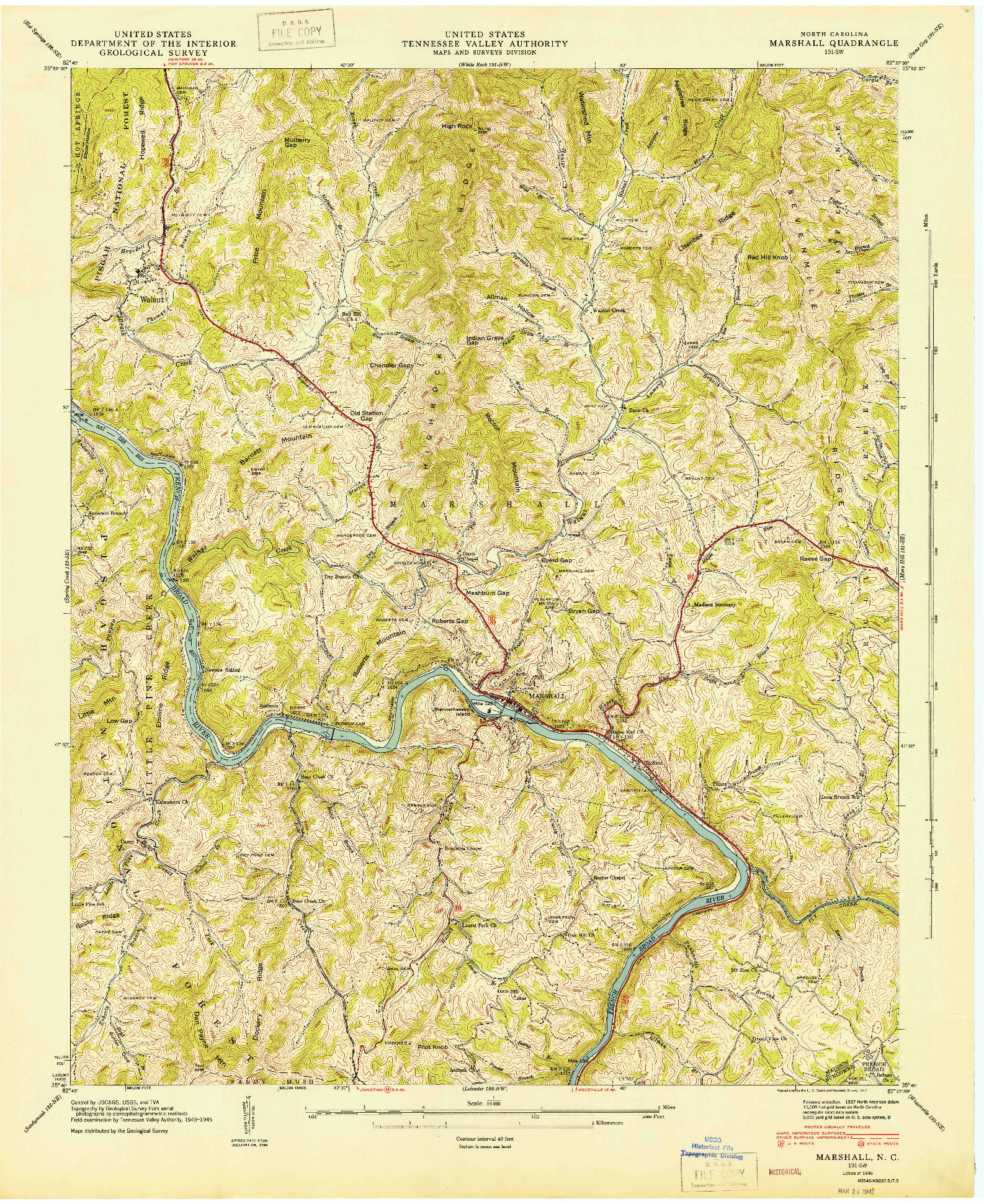 USGS 1:24000-SCALE QUADRANGLE FOR MARSHALL, NC 1946
