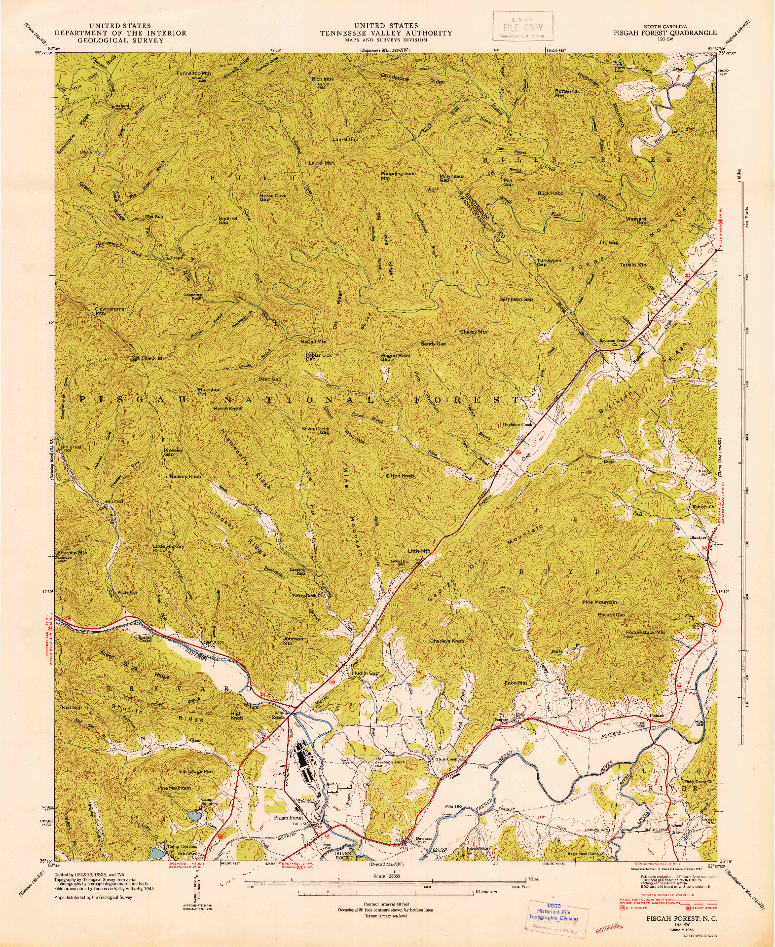USGS 1:24000-SCALE QUADRANGLE FOR PISGAH FOREST, NC 1946