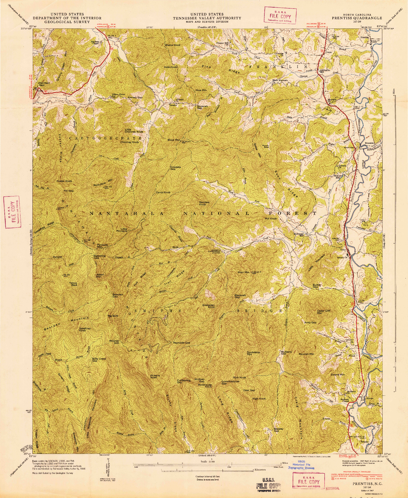 USGS 1:24000-SCALE QUADRANGLE FOR PRENTISS, NC 1947