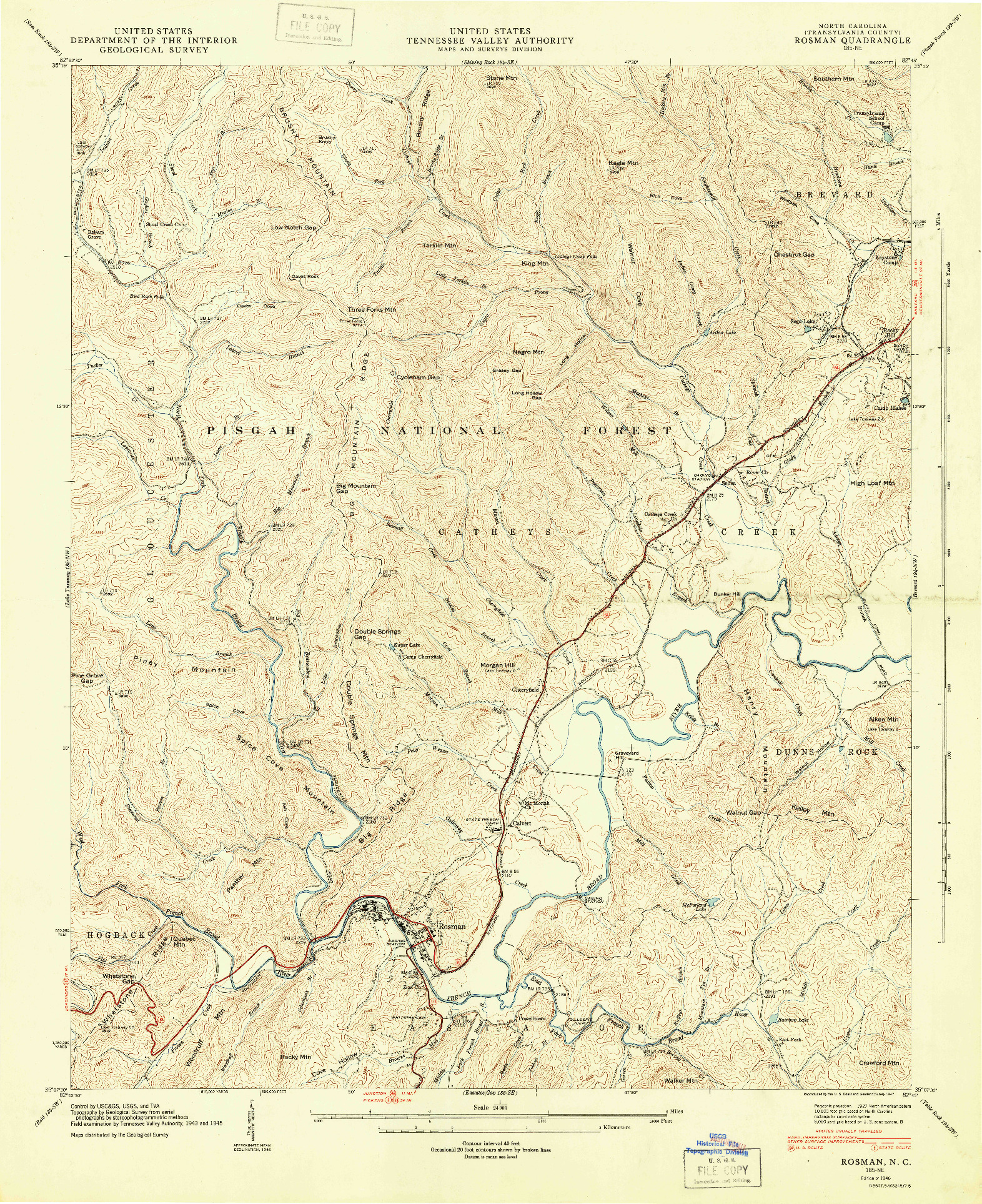 USGS 1:24000-SCALE QUADRANGLE FOR ROSMAN, NC 1946