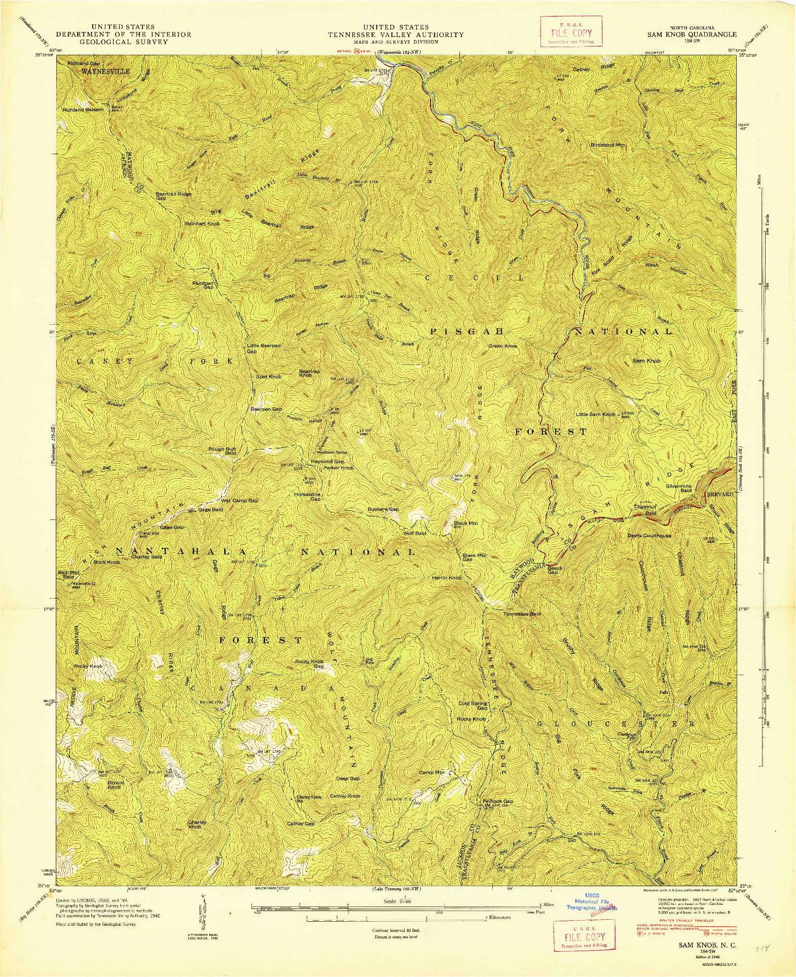 USGS 1:24000-SCALE QUADRANGLE FOR SAM KNOB, NC 1946